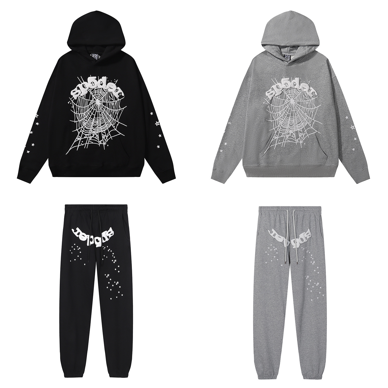 Sp5der 555 Spiderweb Puff-Print Hoodie 8218 and Trousers 8318 Set - Unisex