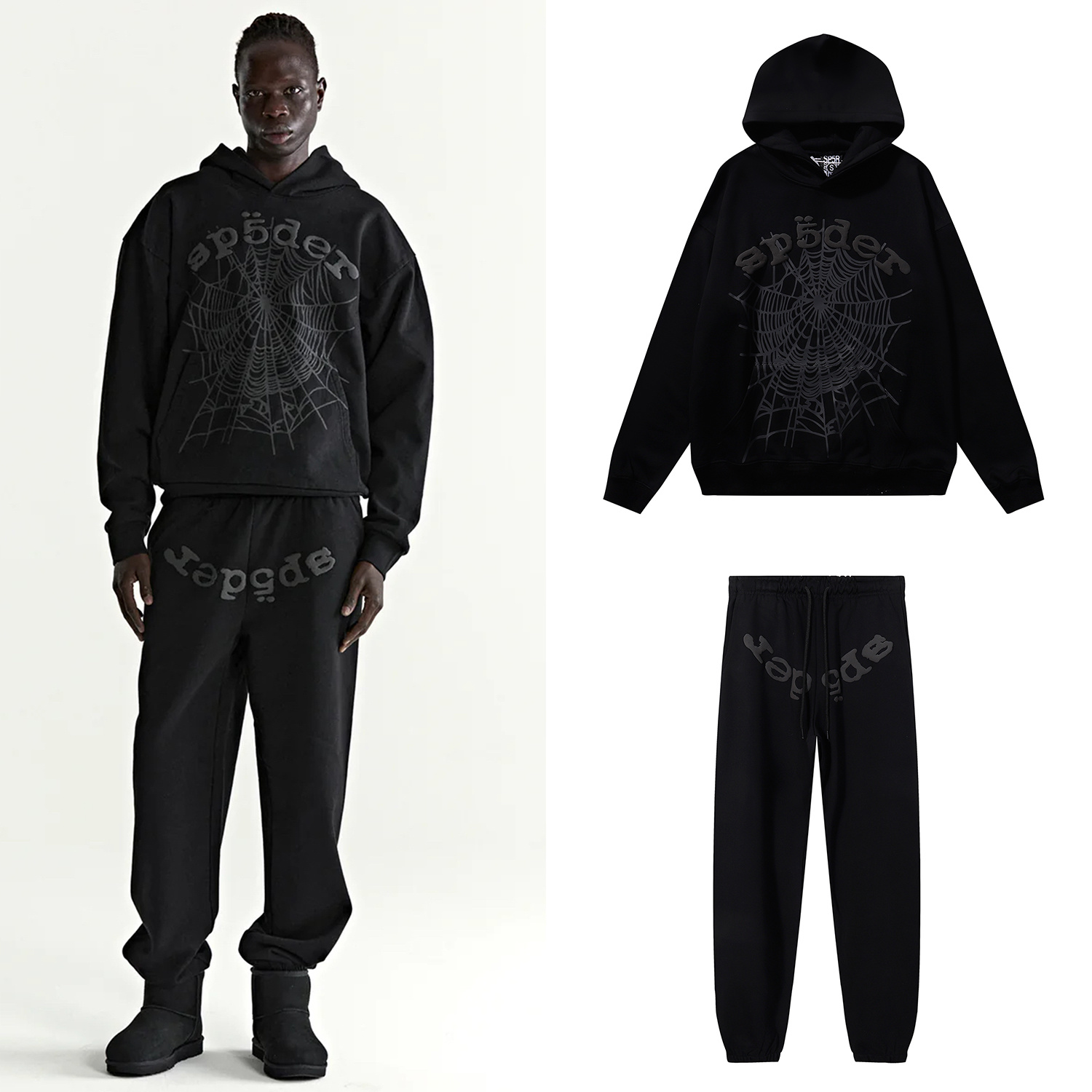 Sp5der 555 Puff-Print Hoodie 8225 and Trousers 8325 Set - Unisex