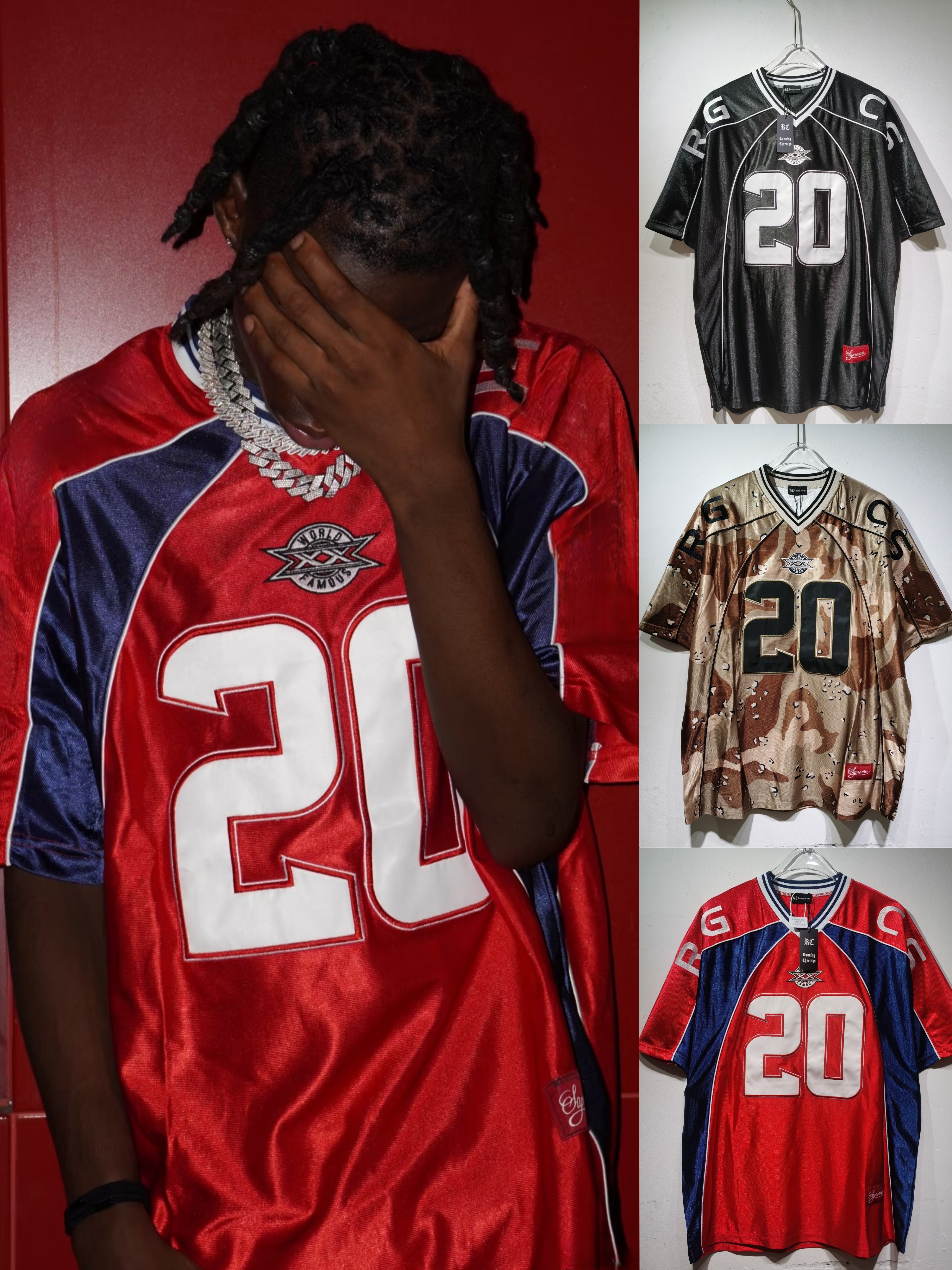 T004 Su-Style Paneled Mesh Football Jersey - Black, Camouflage or Red