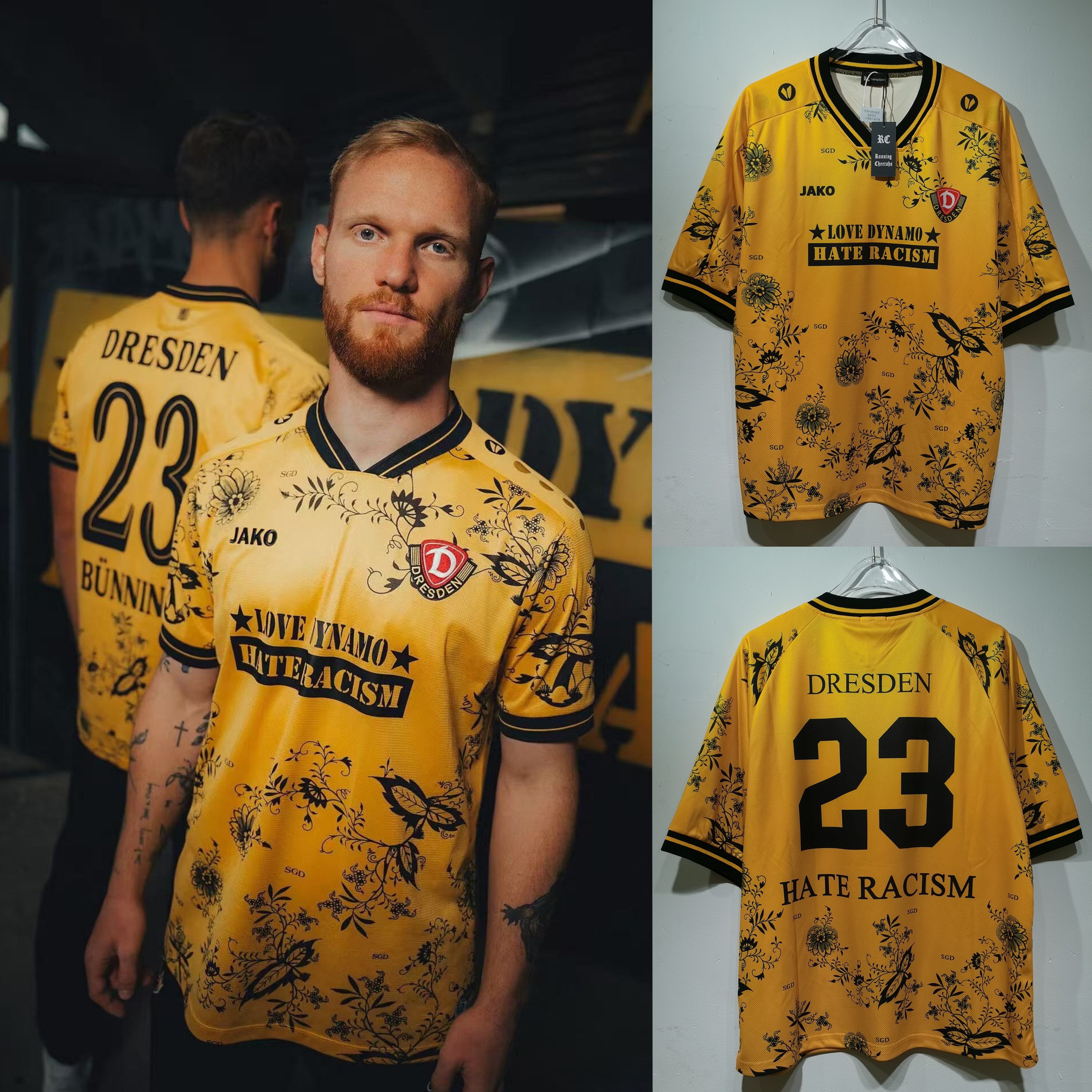 CT029 JAKO Dynamo Dresden 2025/26 Floral Jersey - Yellow and Black
