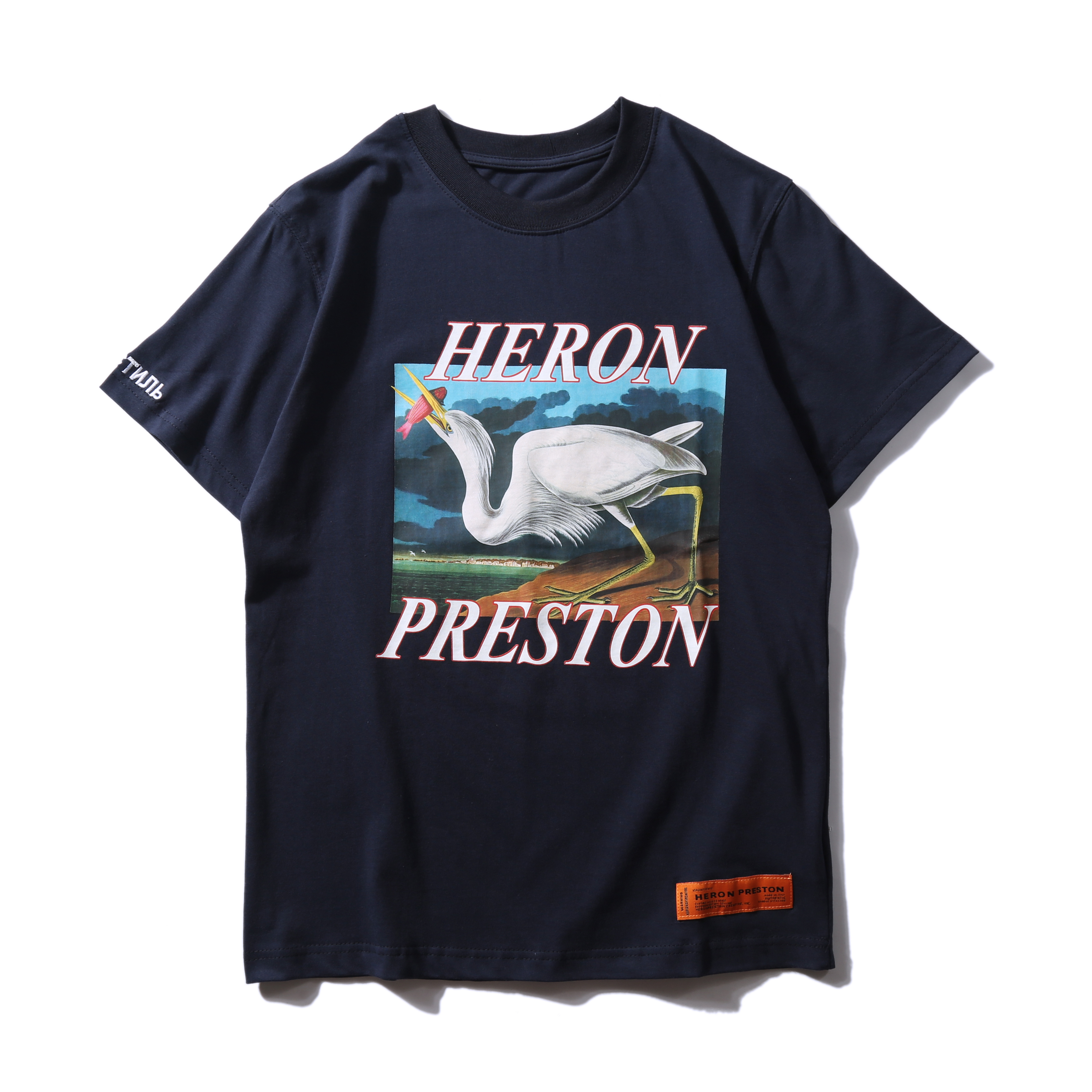 HERON PRESTON HP Crane-Design T-Shirt - Navy or White, Unisex