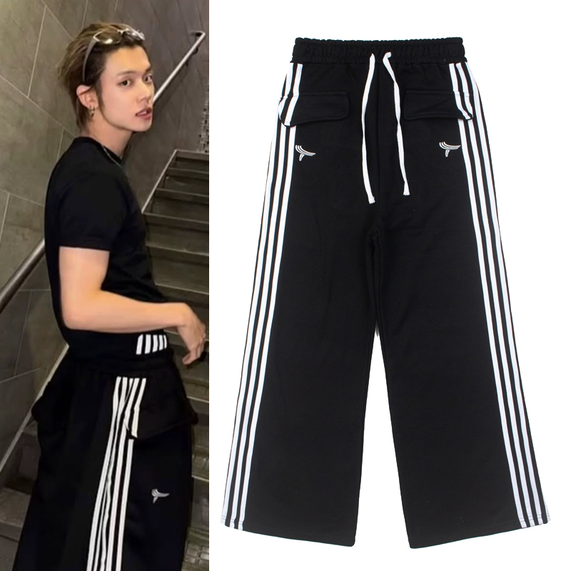 1173 YORI SPORT Striped Wide-Leg Drawstring Unisex Sweatpants