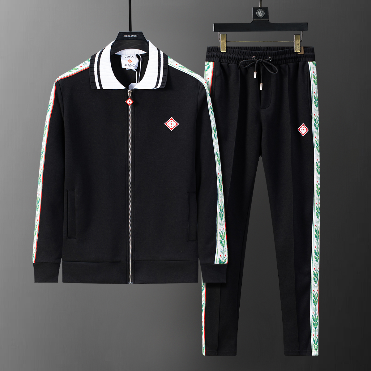 38132 Casablanca Turn-Down-Collar Sports Set 2026 - Black, M-3XL