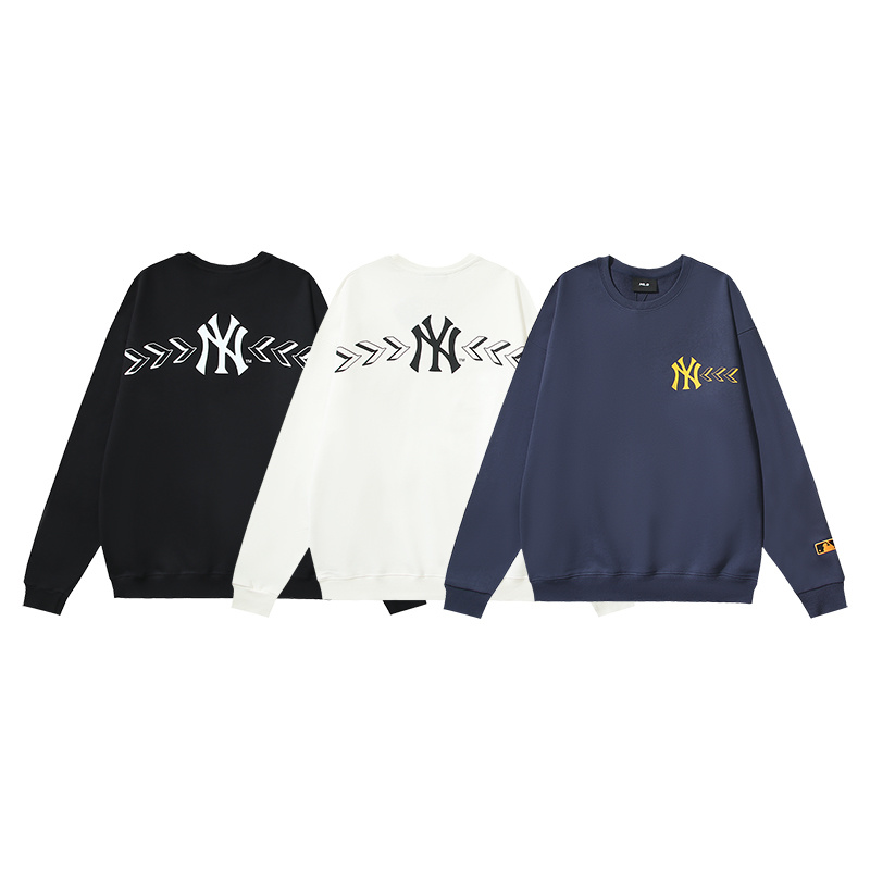 Y668916#   可扫码验证NY&MLB袖刺绣箭头印花纯棉圆领毛圈卫衣 黑色 白色 宝蓝色  M L XL XXL · cover