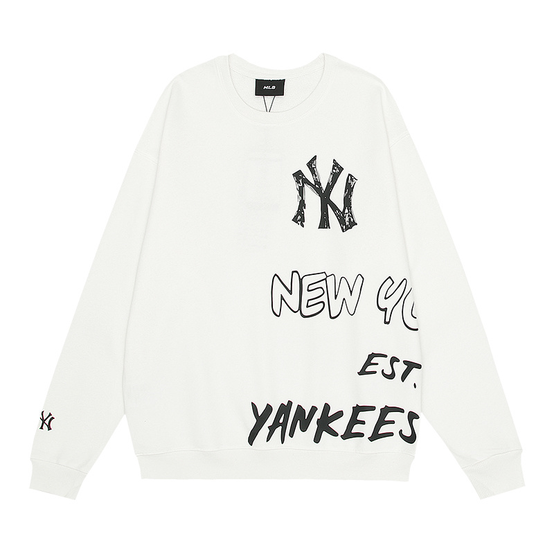 Y668926#  可扫码验证NY&MLB刺绣印花前后拼接涂鸦字母1903纯棉圆领毛圈卫衣 黑色 白色 M L XL XXL · image 20