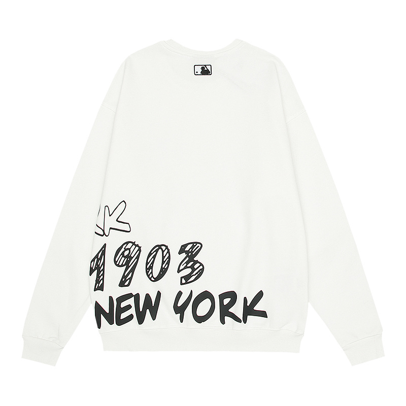 Y668926#  可扫码验证NY&MLB刺绣印花前后拼接涂鸦字母1903纯棉圆领毛圈卫衣 黑色 白色 M L XL XXL · image 19