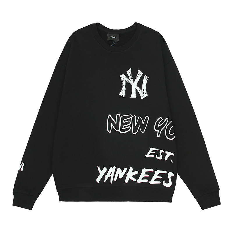 Y668926#  可扫码验证NY&MLB刺绣印花前后拼接涂鸦字母1903纯棉圆领毛圈卫衣 黑色 白色 M L XL XXL · image 18