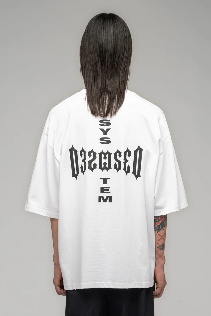8010#032c ''CRUX'' OVERSIZED BOX-CUT 英文字母印花磨破短袖T恤 白色 S-XL · image 20