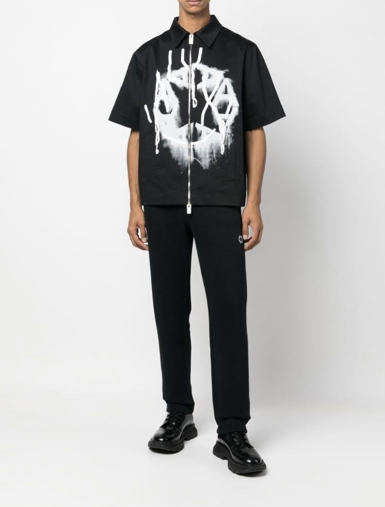 X1021# ALYX 1017 9SM 喷墨涂鸦logo机能拉链短袖衬衫 黑色 SML · image 21