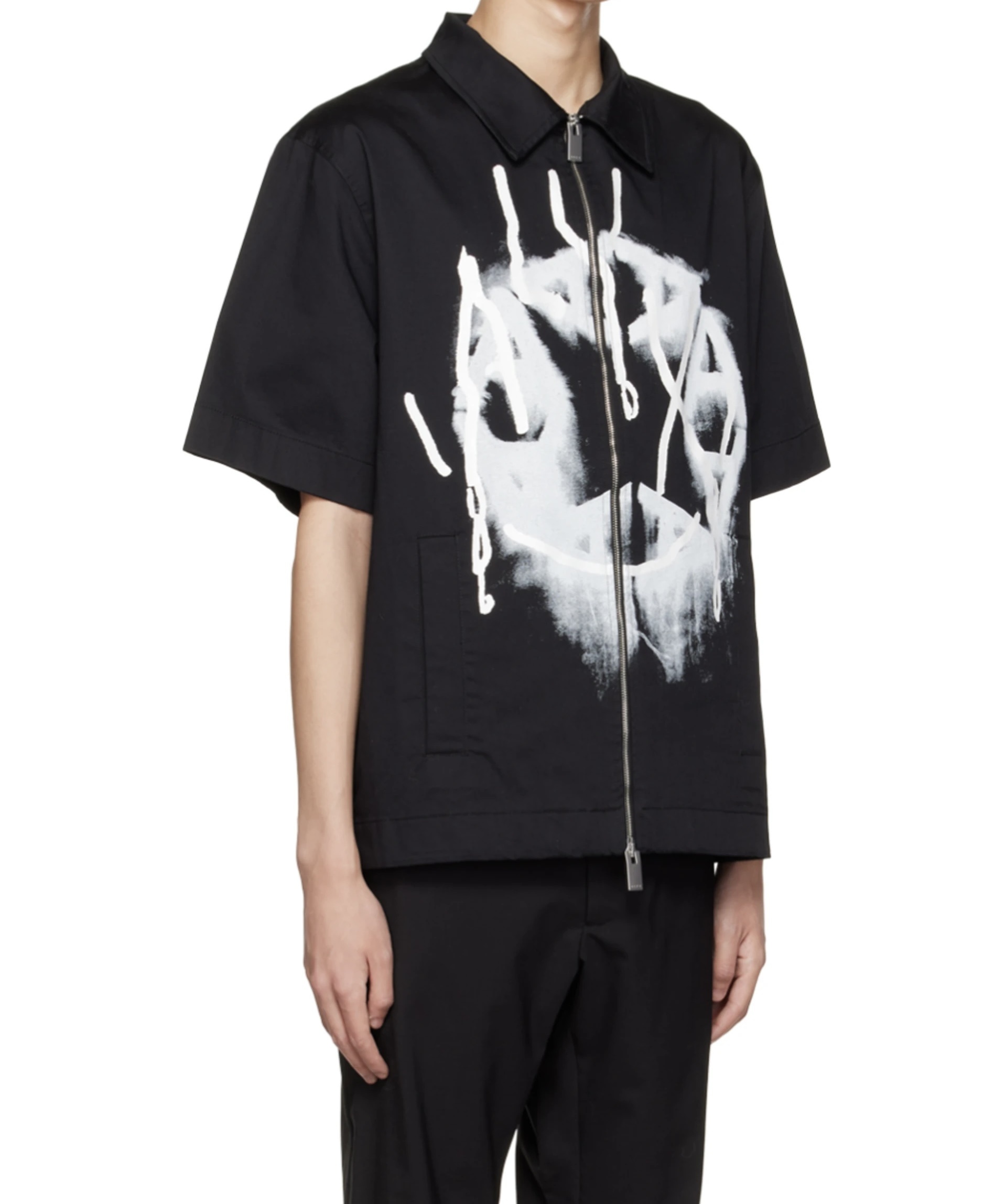 X1021# ALYX 1017 9SM 喷墨涂鸦logo机能拉链短袖衬衫 黑色 SML · image 17