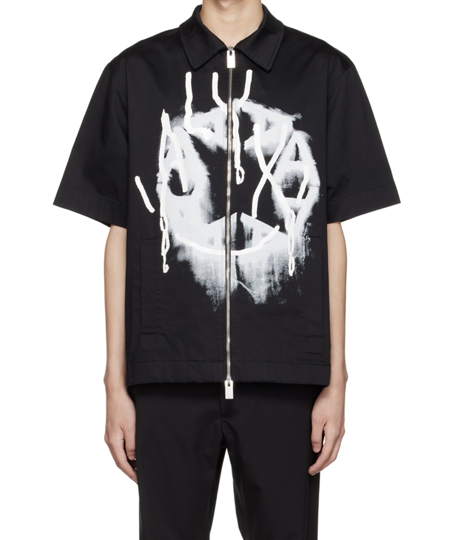 X1021# ALYX 1017 9SM 喷墨涂鸦logo机能拉链短袖衬衫 黑色 SML · image 16