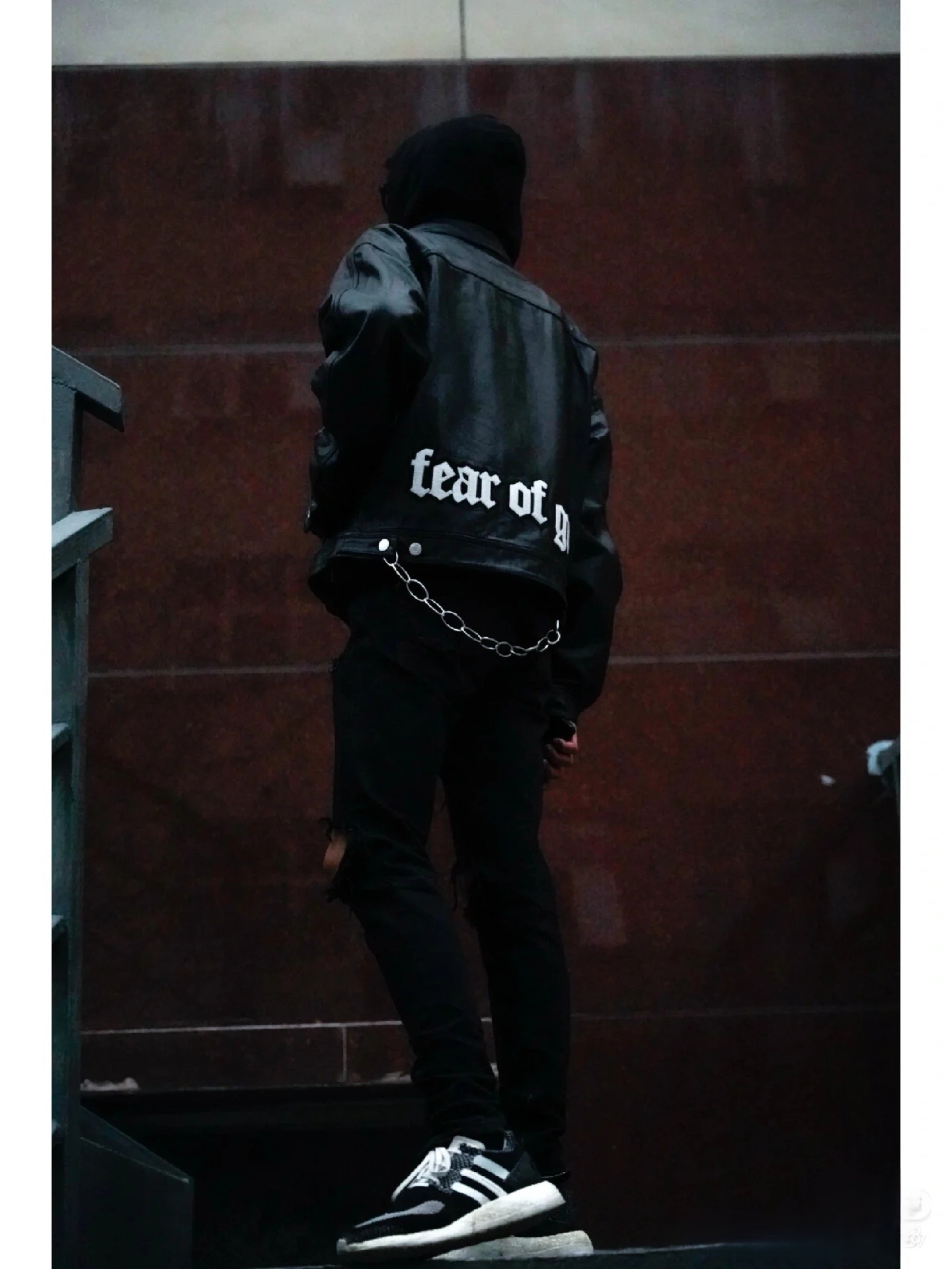 9-W018  FEAR OF GOD限定刺绣美式美潮高街机车皮衣加棉夹克 黑色SMLXL · image 7