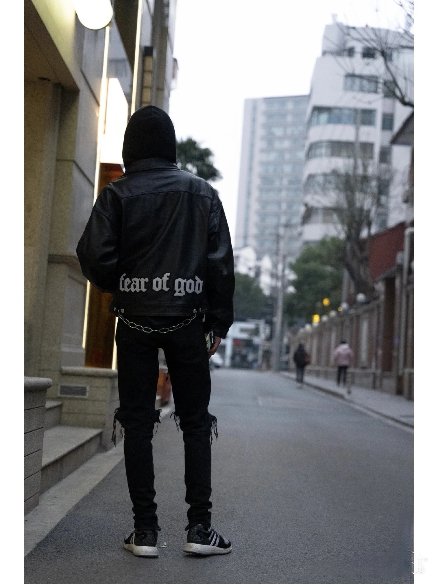 9-W018  FEAR OF GOD限定刺绣美式美潮高街机车皮衣加棉夹克 黑色SMLXL · image 6