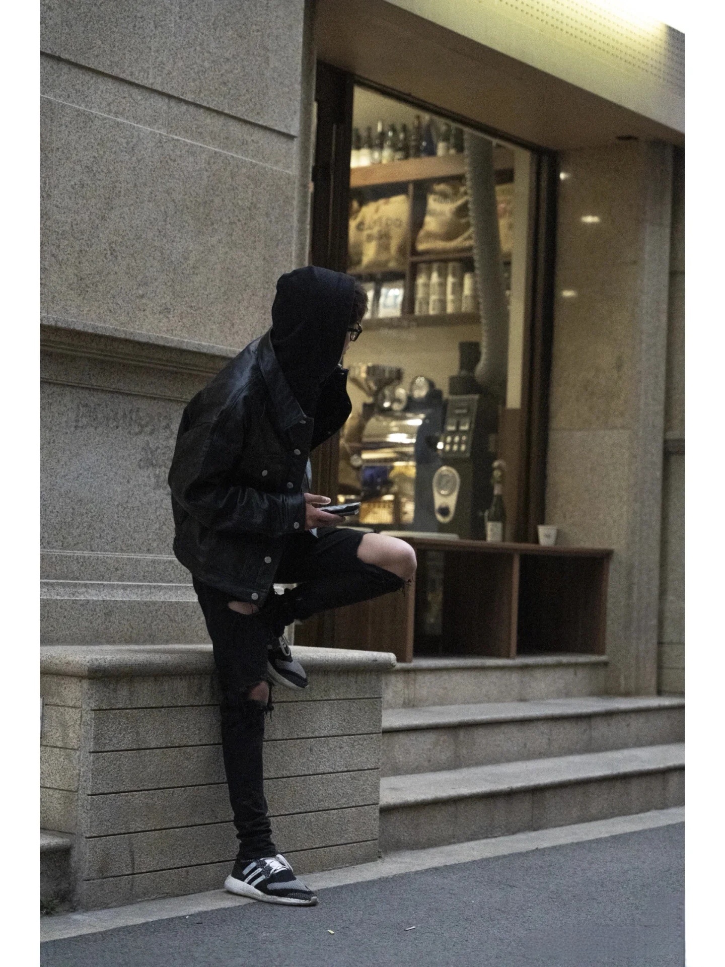 9-W018  FEAR OF GOD限定刺绣美式美潮高街机车皮衣加棉夹克 黑色SMLXL · image 5
