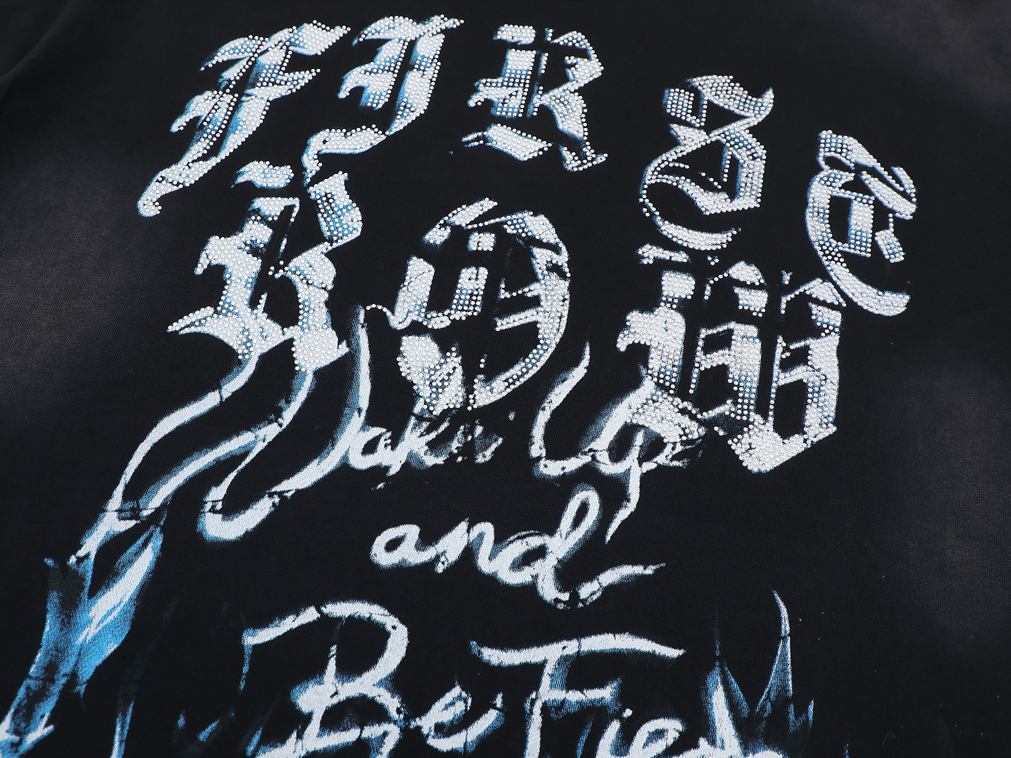 F102#   FIRST ROW WAKE UP AND BE FIERCE FLAME TEE烫钻洗水做旧短袖T恤 · image 11