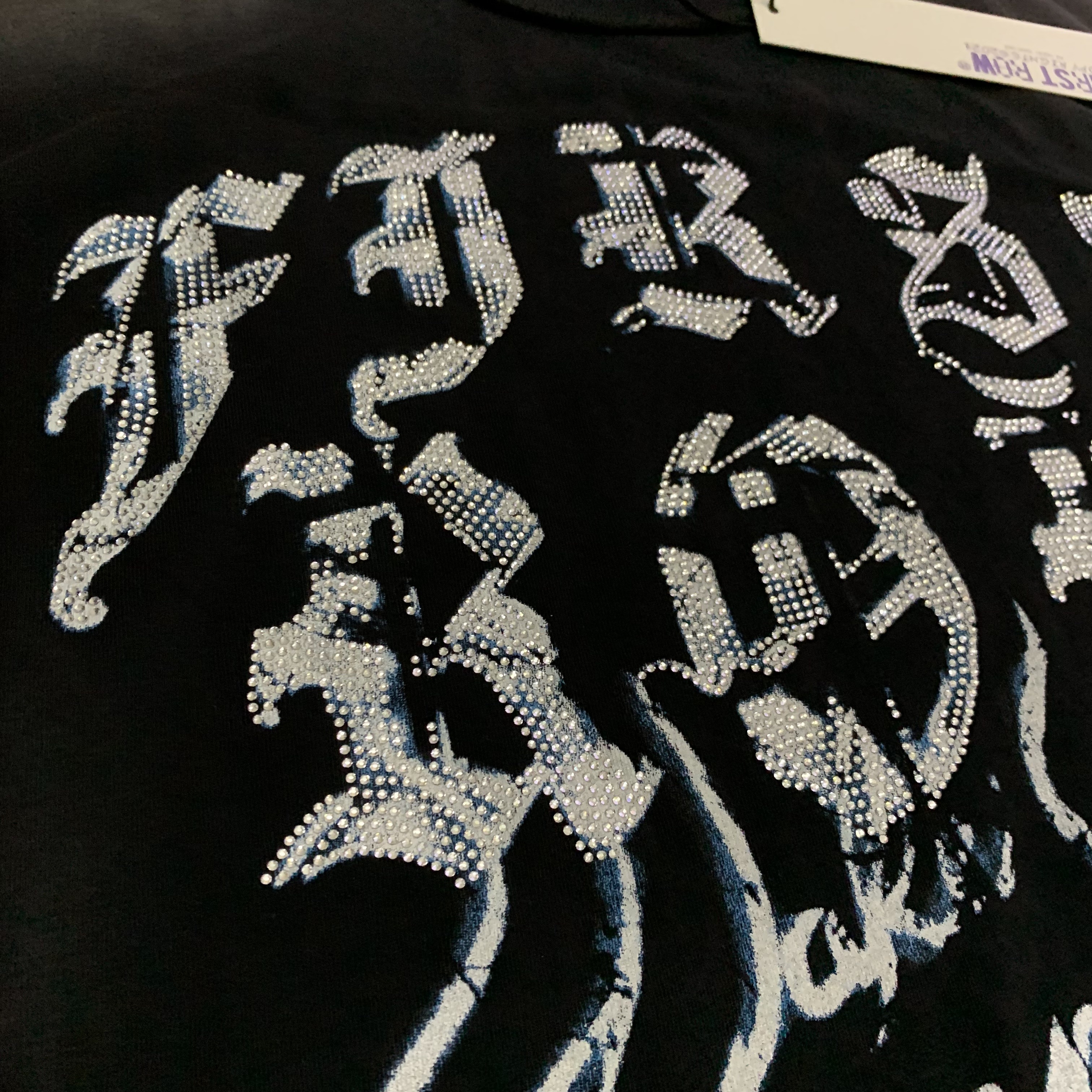F102#   FIRST ROW WAKE UP AND BE FIERCE FLAME TEE烫钻洗水做旧短袖T恤 · image 17