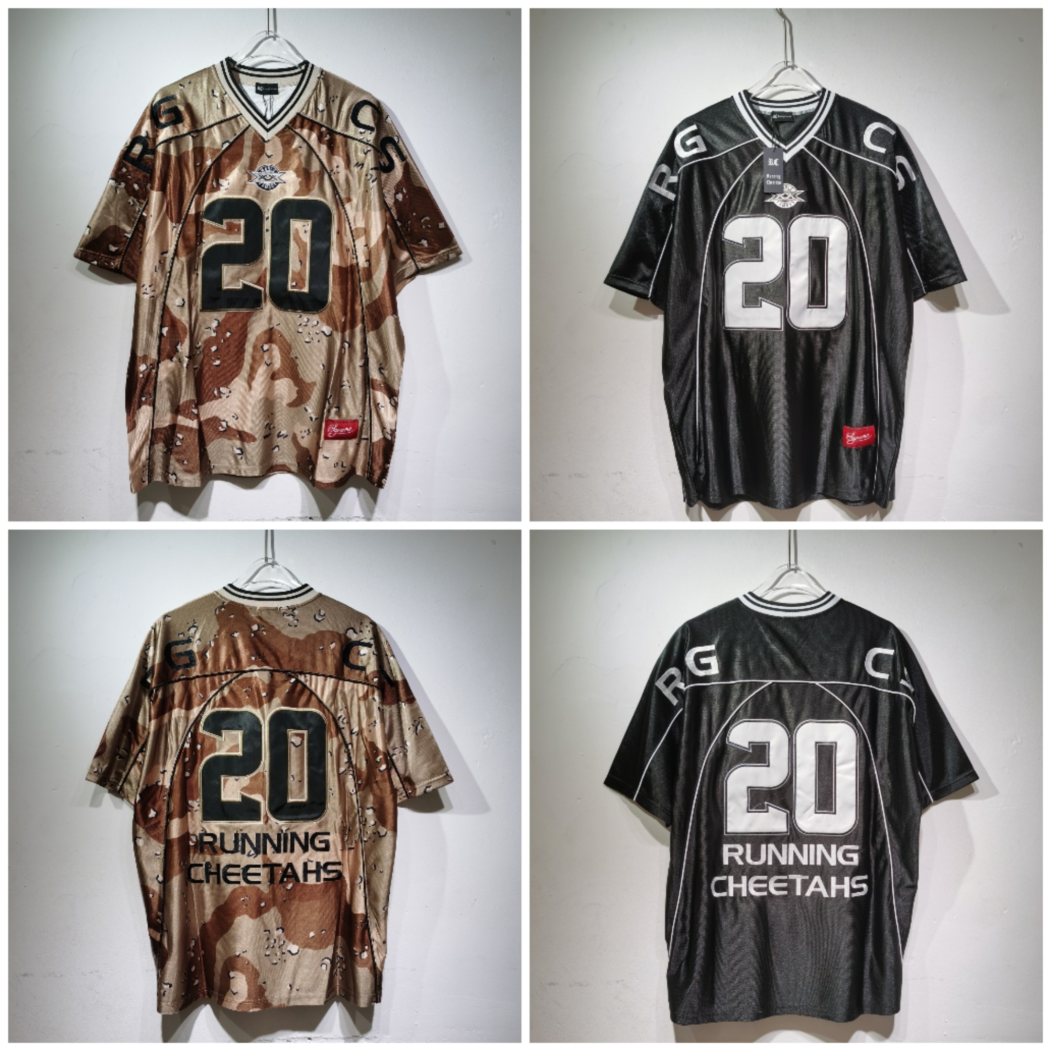 T004Su风 Paneled Jersey刺绣LOGO橄榄球网面短袖T恤黑色 迷彩  红色 SMLXL · image 8