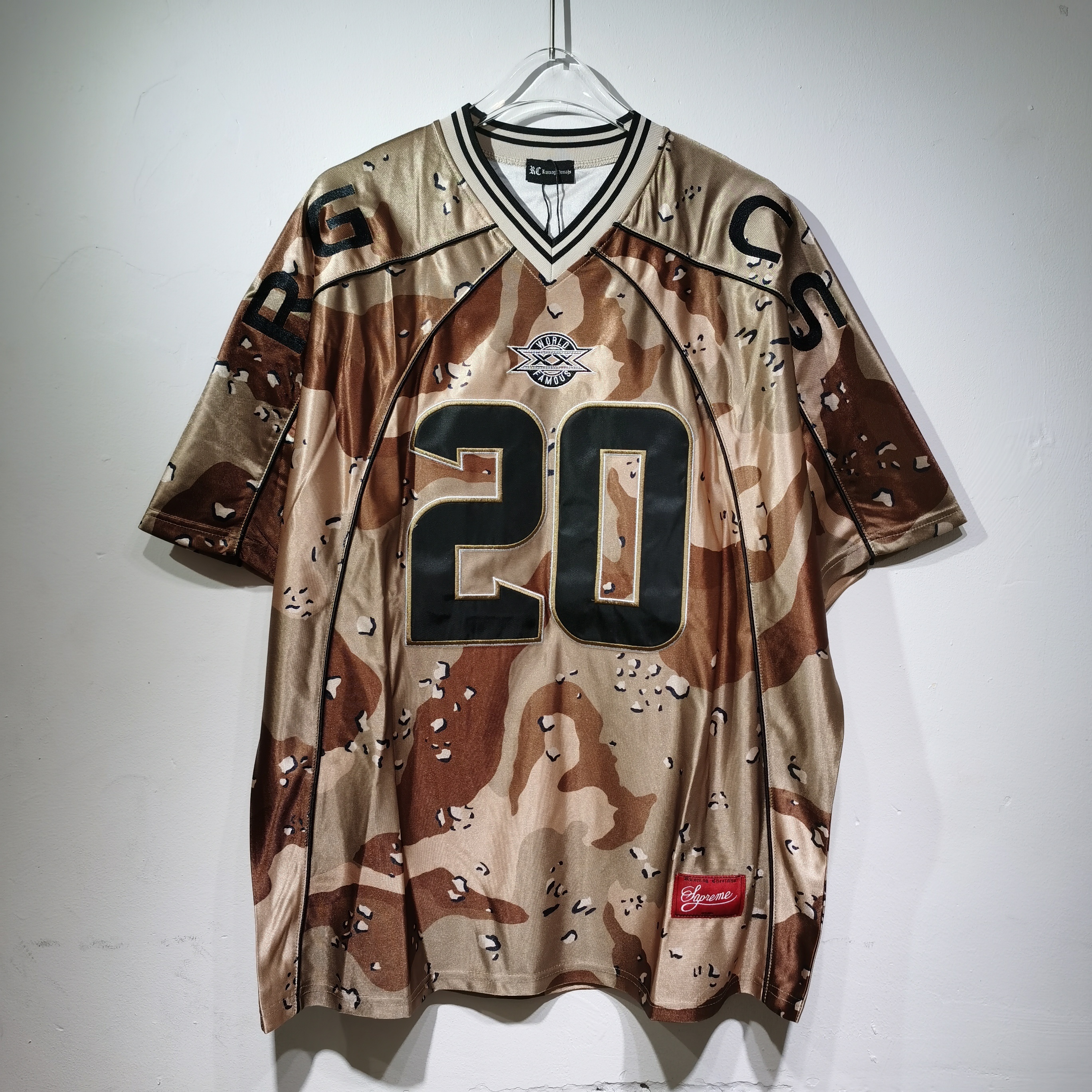 T004Su风 Paneled Jersey刺绣LOGO橄榄球网面短袖T恤黑色 迷彩  红色 SMLXL · image 9