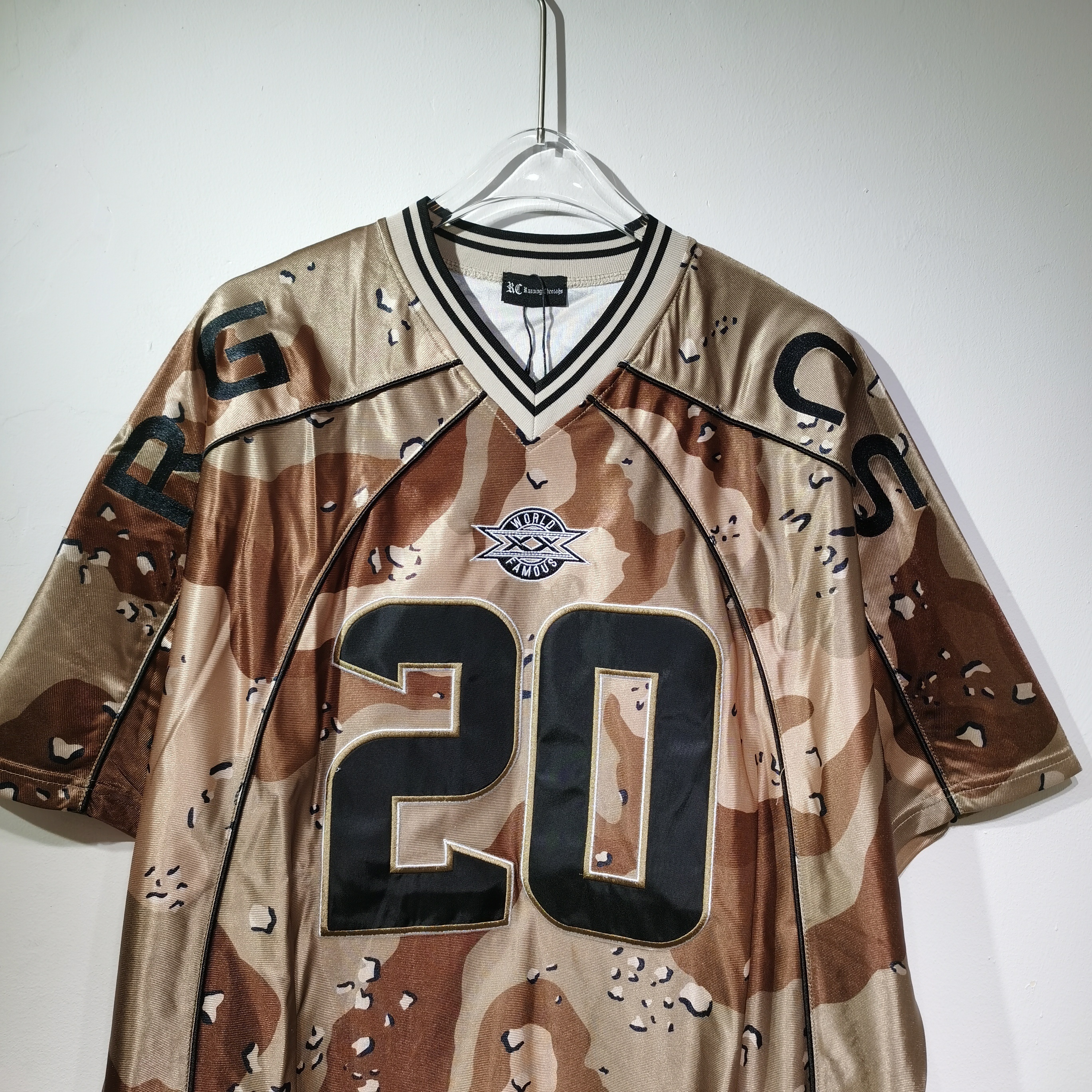 T004Su风 Paneled Jersey刺绣LOGO橄榄球网面短袖T恤黑色 迷彩  红色 SMLXL · image 10