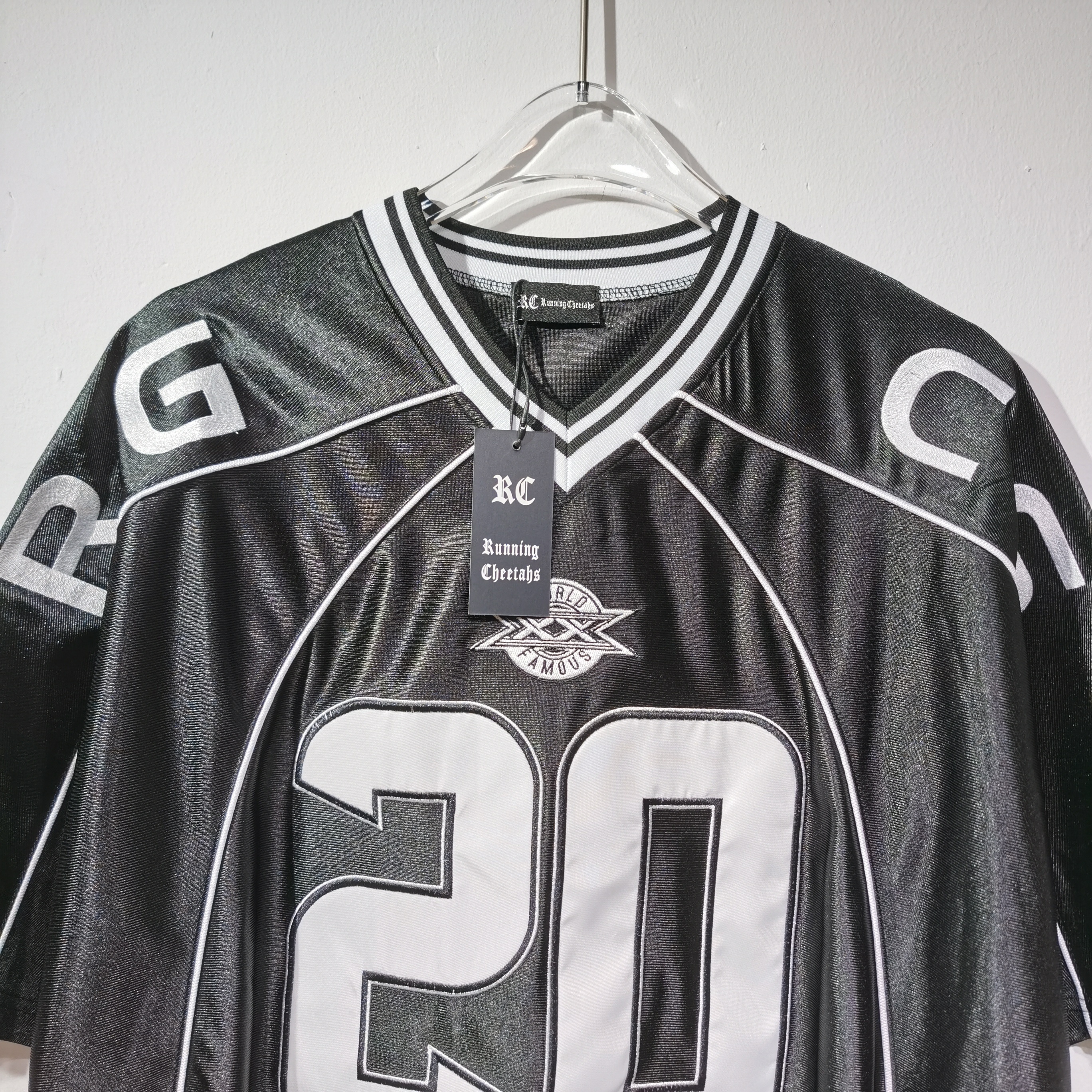 T004Su风 Paneled Jersey刺绣LOGO橄榄球网面短袖T恤黑色 迷彩  红色 SMLXL · image 14
