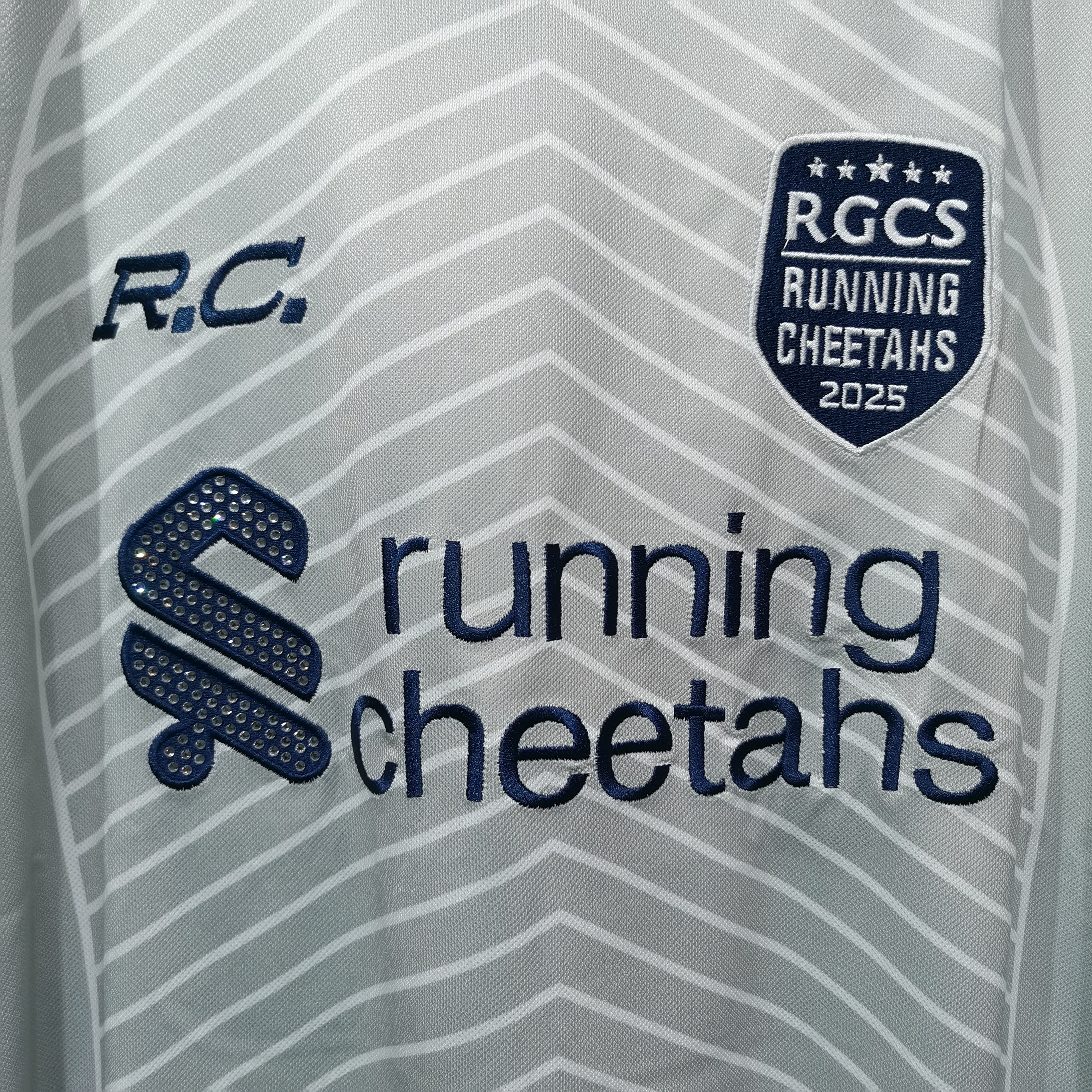 CT019​​ R.C.品牌运动风网眼T恤透气网眼面料简约运动感胸前“running cheetahs”字样和品牌标志V领设计舒适又时髦日常休闲  蓝色 白色SMLXL · image 29