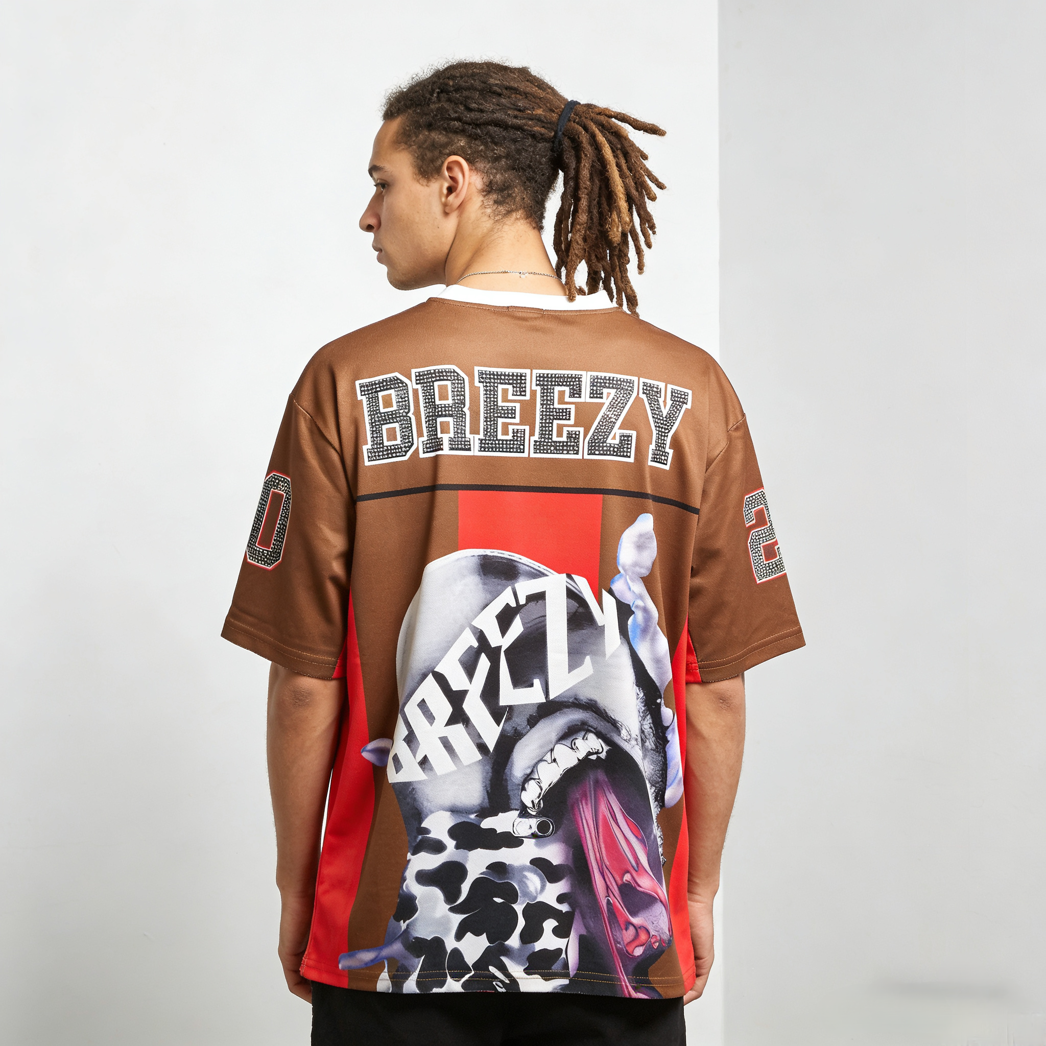 CT022 烫钻改版Team Breezy定制烫钻橄榄球衫TEAM BREEZY美式橄榄球联盟标志聚酯纤维面料 蓝色 咖啡 紫色SMLXL SMLXL · image 5