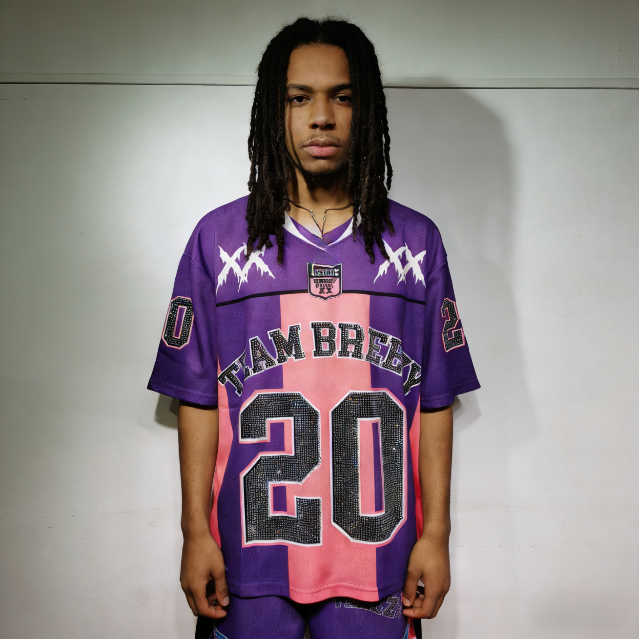 CT022 烫钻改版Team Breezy定制烫钻橄榄球衫TEAM BREEZY美式橄榄球联盟标志聚酯纤维面料 蓝色 咖啡 紫色SMLXL SMLXL · image 9