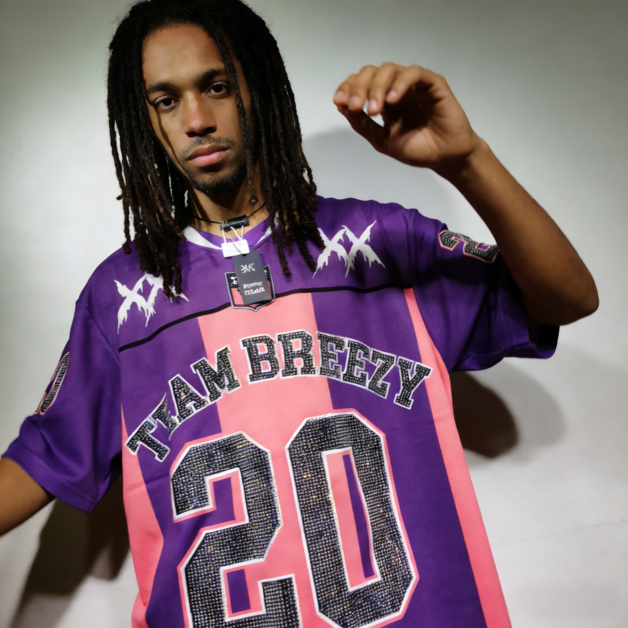 CT022 烫钻改版Team Breezy定制烫钻橄榄球衫TEAM BREEZY美式橄榄球联盟标志聚酯纤维面料 蓝色 咖啡 紫色SMLXL SMLXL · image 10