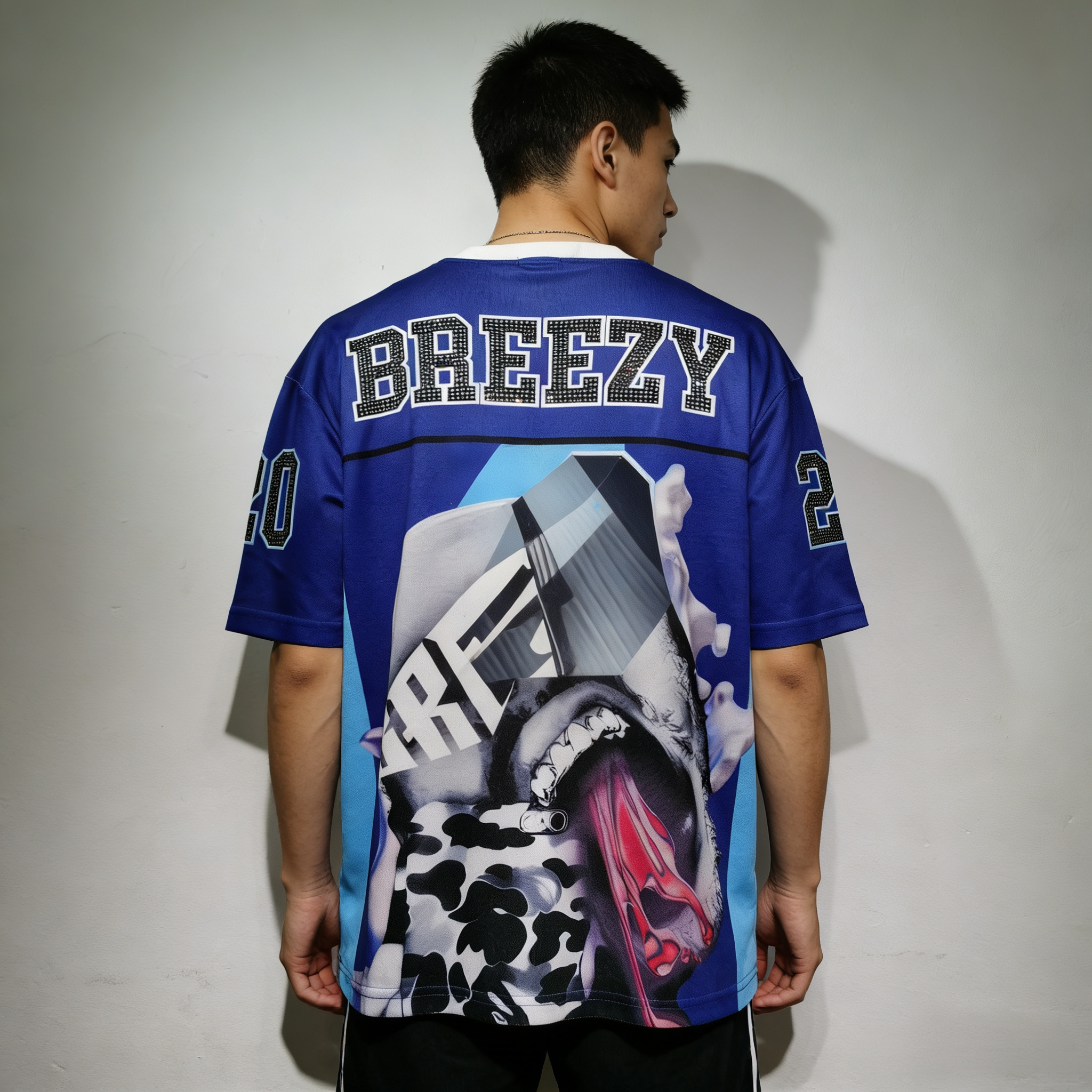 CT022 烫钻改版Team Breezy定制烫钻橄榄球衫TEAM BREEZY美式橄榄球联盟标志聚酯纤维面料 蓝色 咖啡 紫色SMLXL SMLXL · image 14