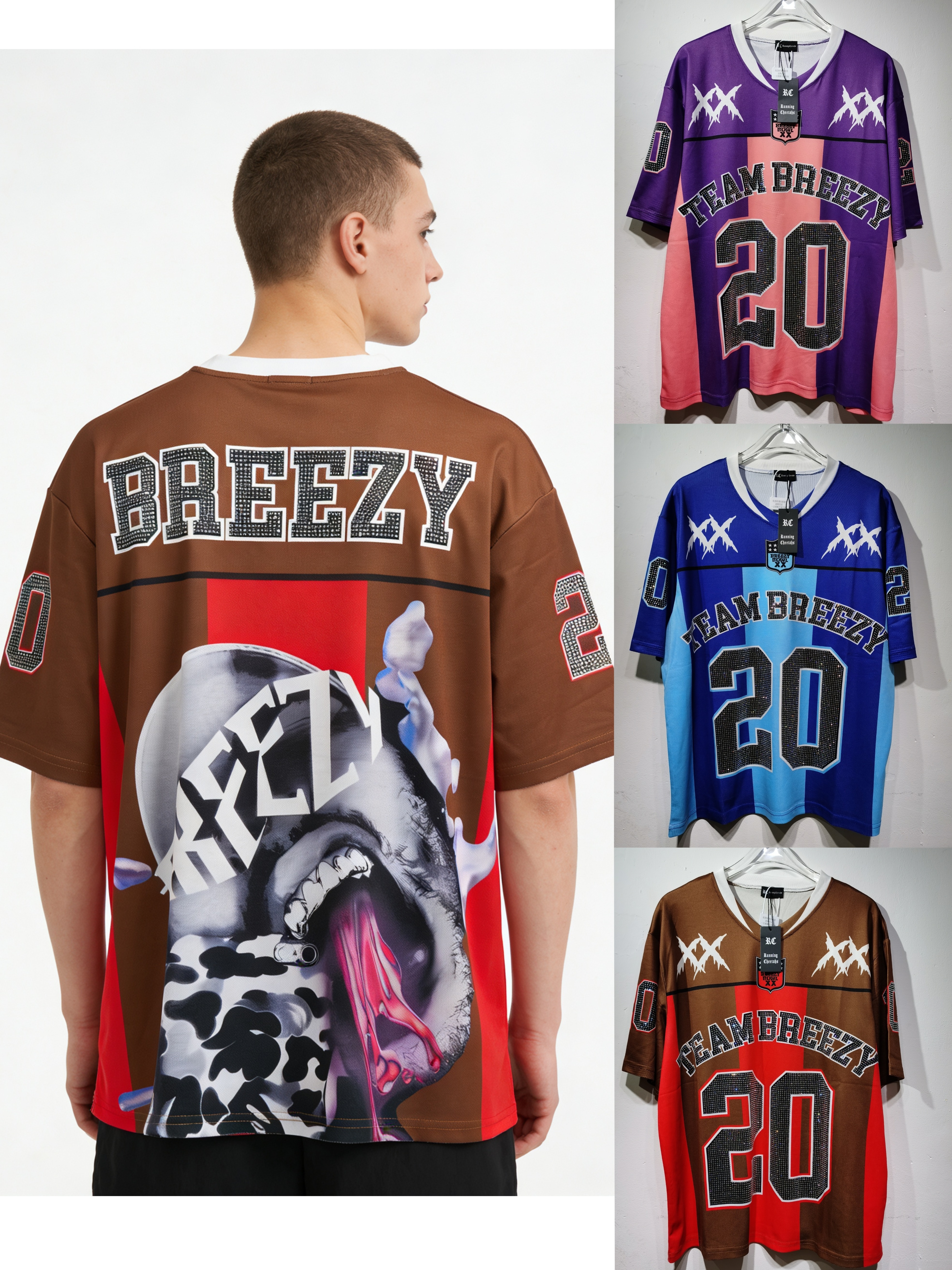 CT022 烫钻改版Team Breezy定制烫钻橄榄球衫TEAM BREEZY美式橄榄球联盟标志聚酯纤维面料 蓝色 咖啡 紫色SMLXL SMLXL · image 17