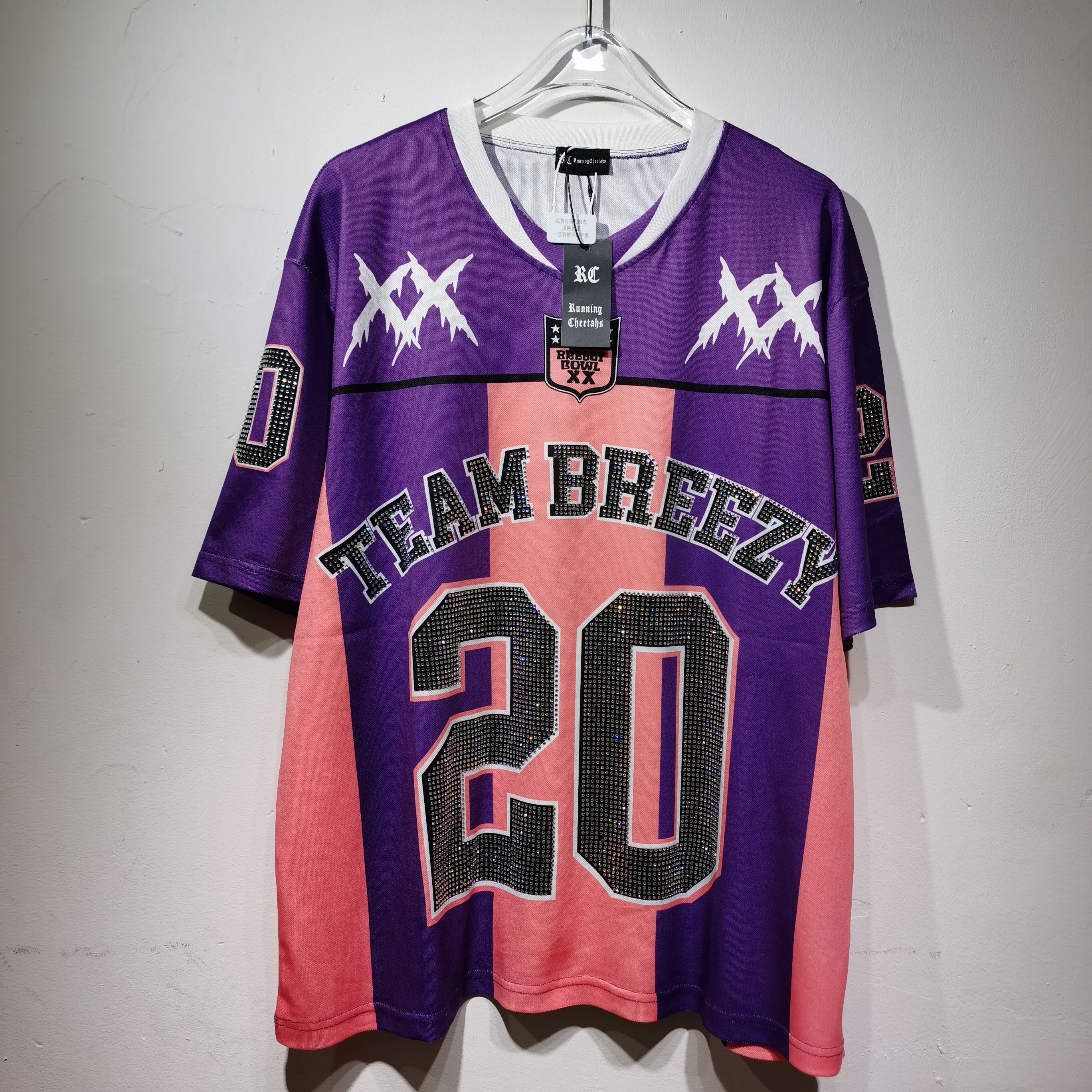 CT022 烫钻改版Team Breezy定制烫钻橄榄球衫TEAM BREEZY美式橄榄球联盟标志聚酯纤维面料 蓝色 咖啡 紫色SMLXL SMLXL · image 20