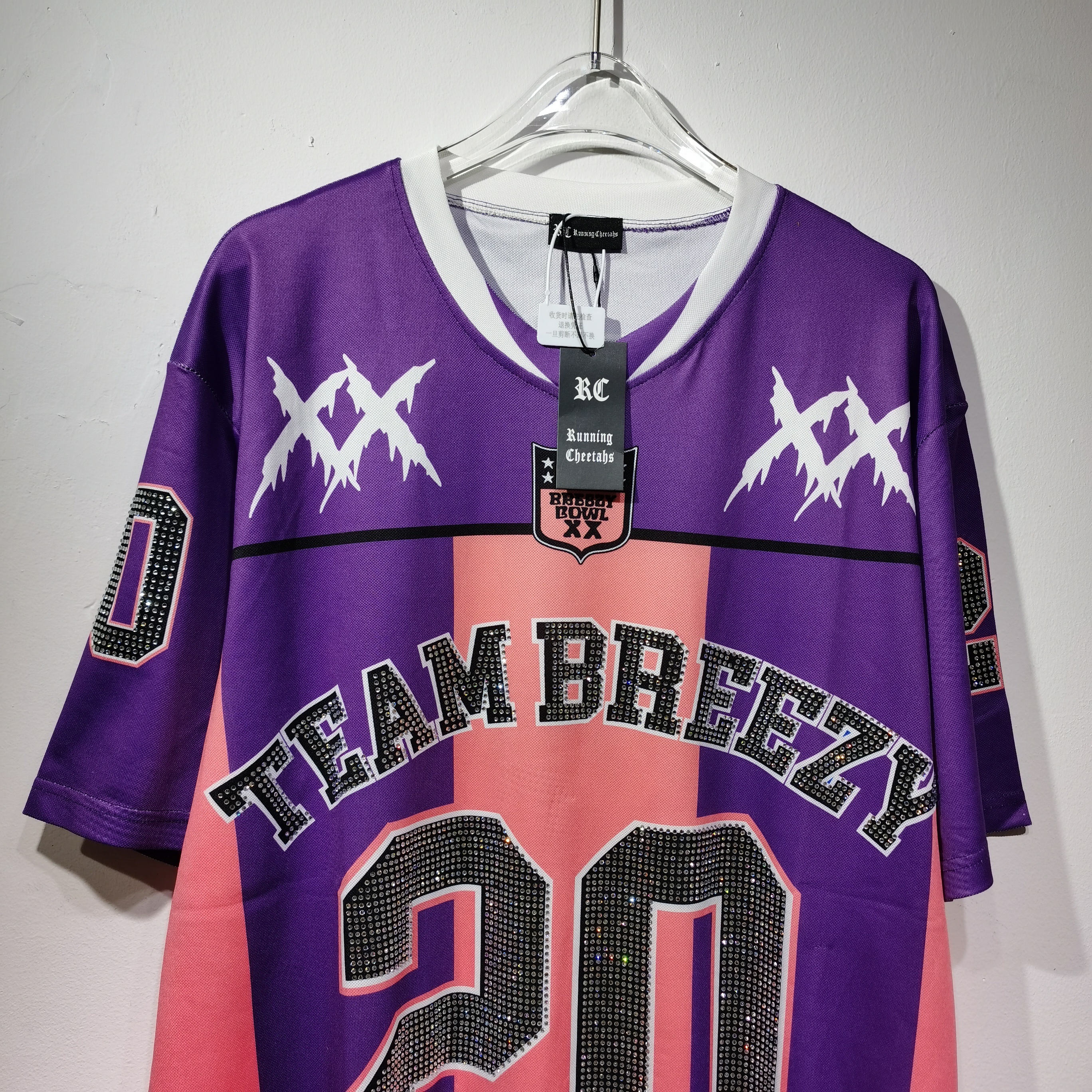 CT022 烫钻改版Team Breezy定制烫钻橄榄球衫TEAM BREEZY美式橄榄球联盟标志聚酯纤维面料 蓝色 咖啡 紫色SMLXL SMLXL · image 21