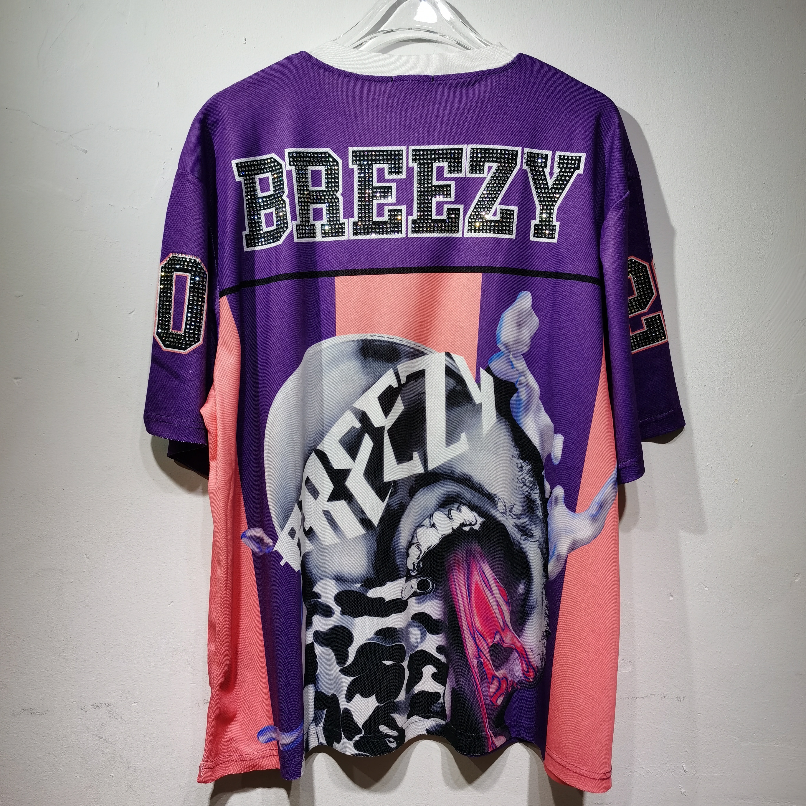 CT022 烫钻改版Team Breezy定制烫钻橄榄球衫TEAM BREEZY美式橄榄球联盟标志聚酯纤维面料 蓝色 咖啡 紫色SMLXL SMLXL · image 23