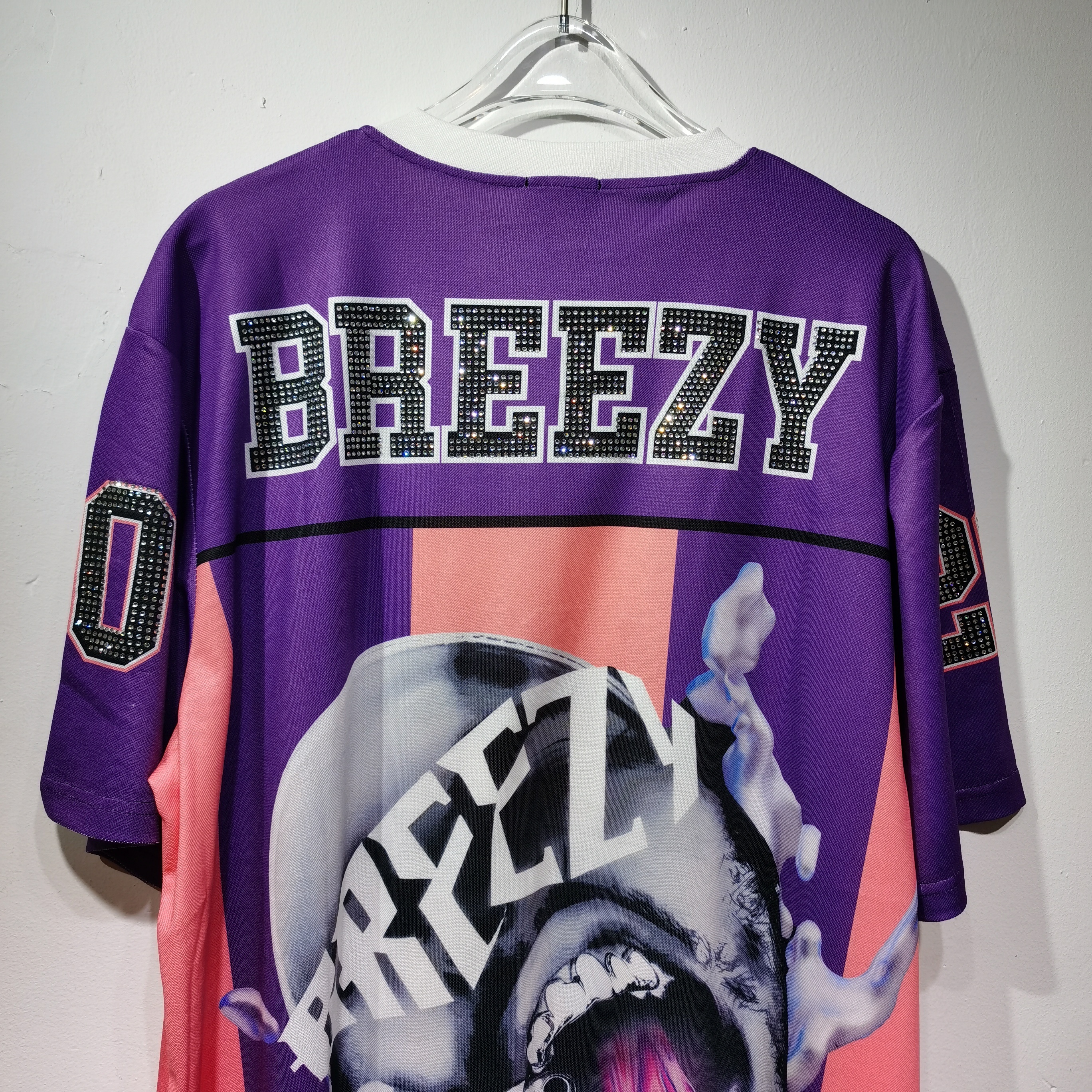 CT022 烫钻改版Team Breezy定制烫钻橄榄球衫TEAM BREEZY美式橄榄球联盟标志聚酯纤维面料 蓝色 咖啡 紫色SMLXL SMLXL · image 24