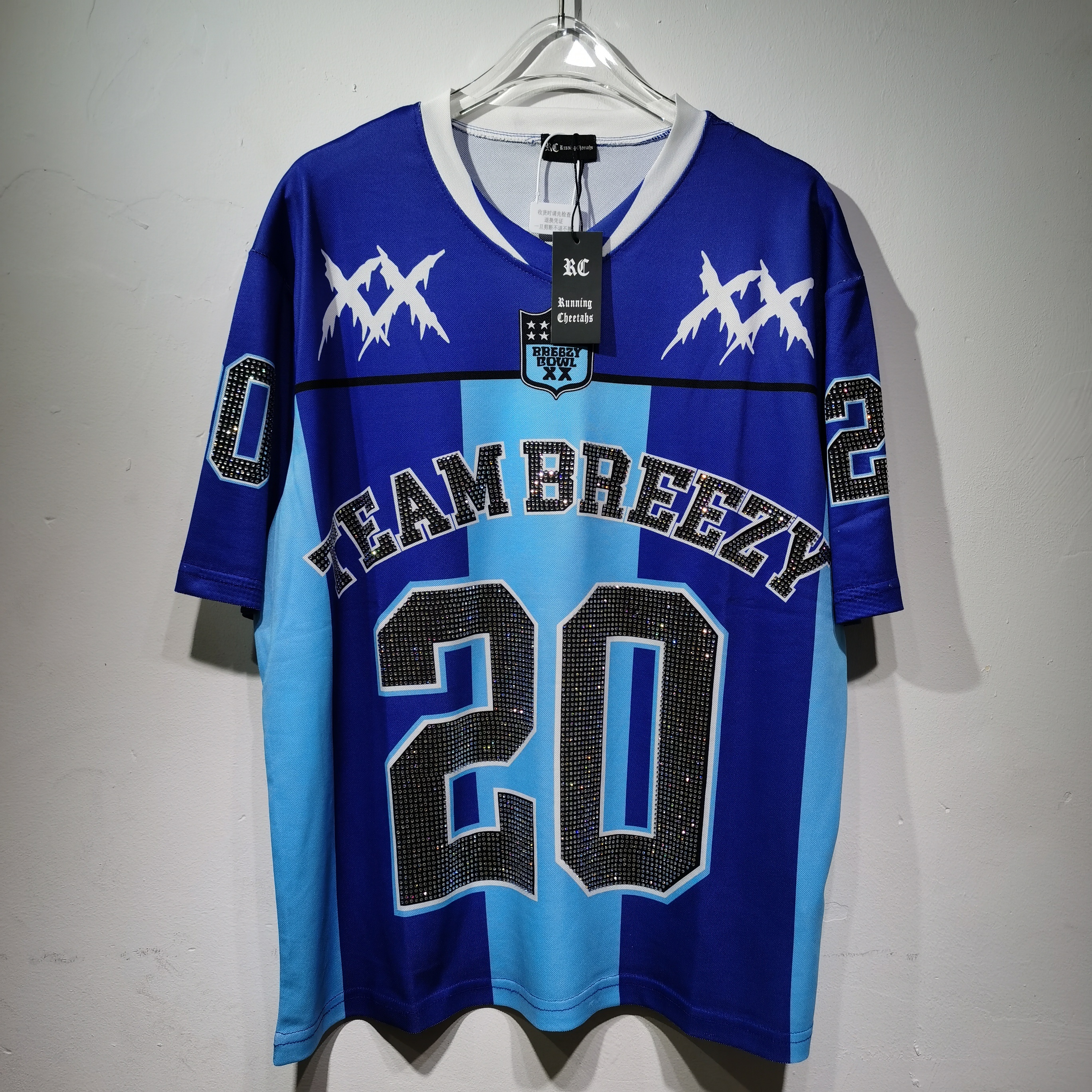 CT022 烫钻改版Team Breezy定制烫钻橄榄球衫TEAM BREEZY美式橄榄球联盟标志聚酯纤维面料 蓝色 咖啡 紫色SMLXL SMLXL · image 26