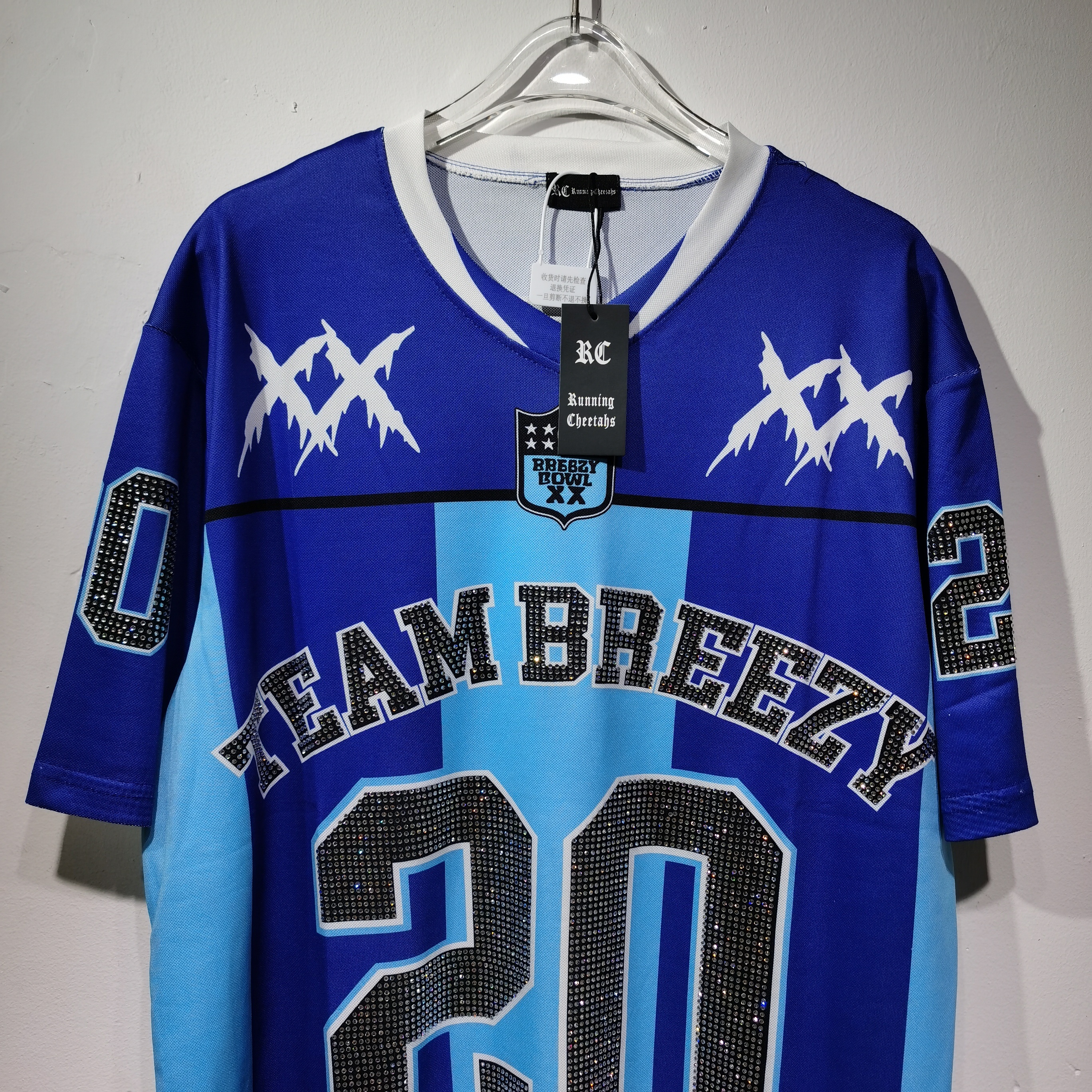 CT022 烫钻改版Team Breezy定制烫钻橄榄球衫TEAM BREEZY美式橄榄球联盟标志聚酯纤维面料 蓝色 咖啡 紫色SMLXL SMLXL · image 27