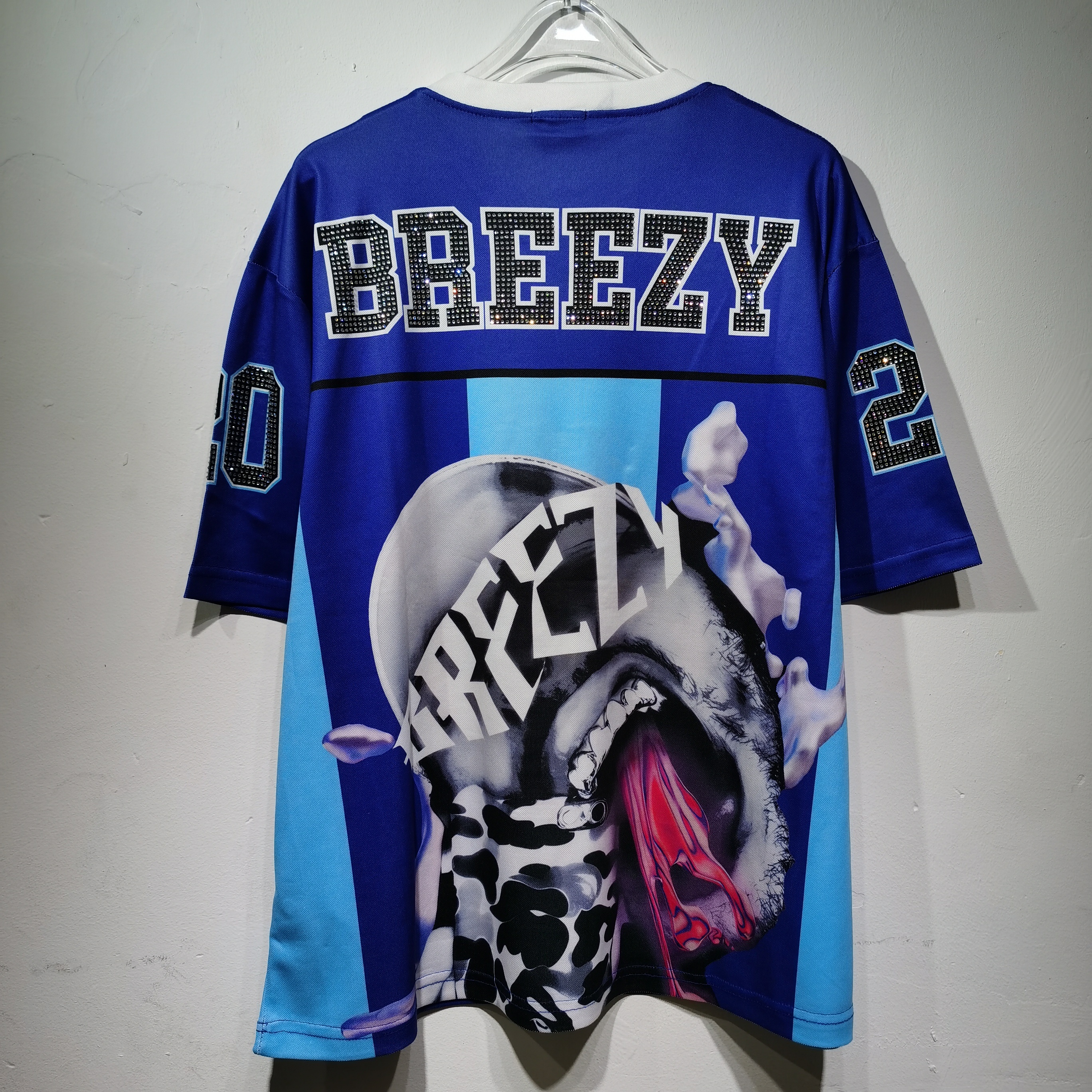 CT022 烫钻改版Team Breezy定制烫钻橄榄球衫TEAM BREEZY美式橄榄球联盟标志聚酯纤维面料 蓝色 咖啡 紫色SMLXL SMLXL · image 29