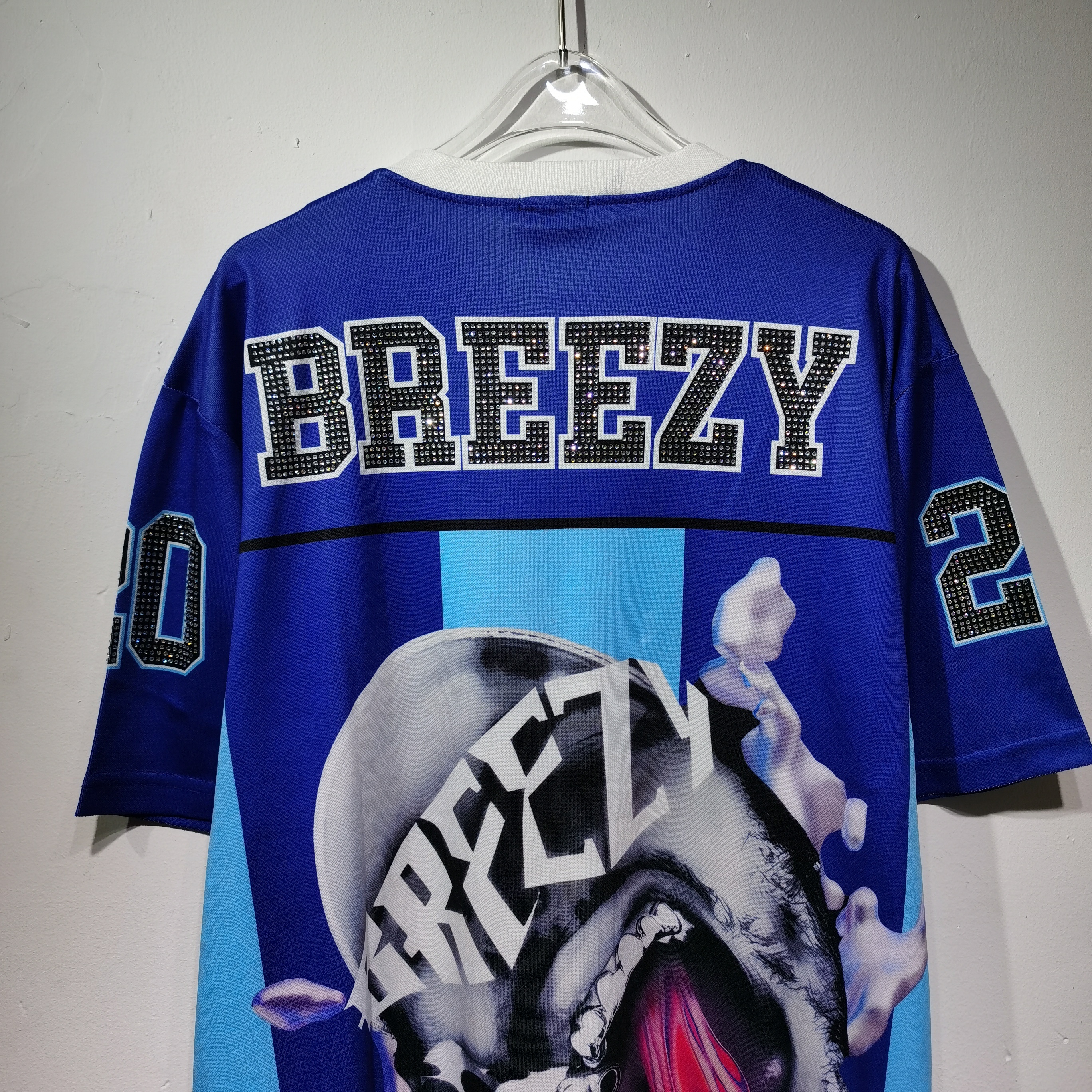 CT022 烫钻改版Team Breezy定制烫钻橄榄球衫TEAM BREEZY美式橄榄球联盟标志聚酯纤维面料 蓝色 咖啡 紫色SMLXL SMLXL · image 30