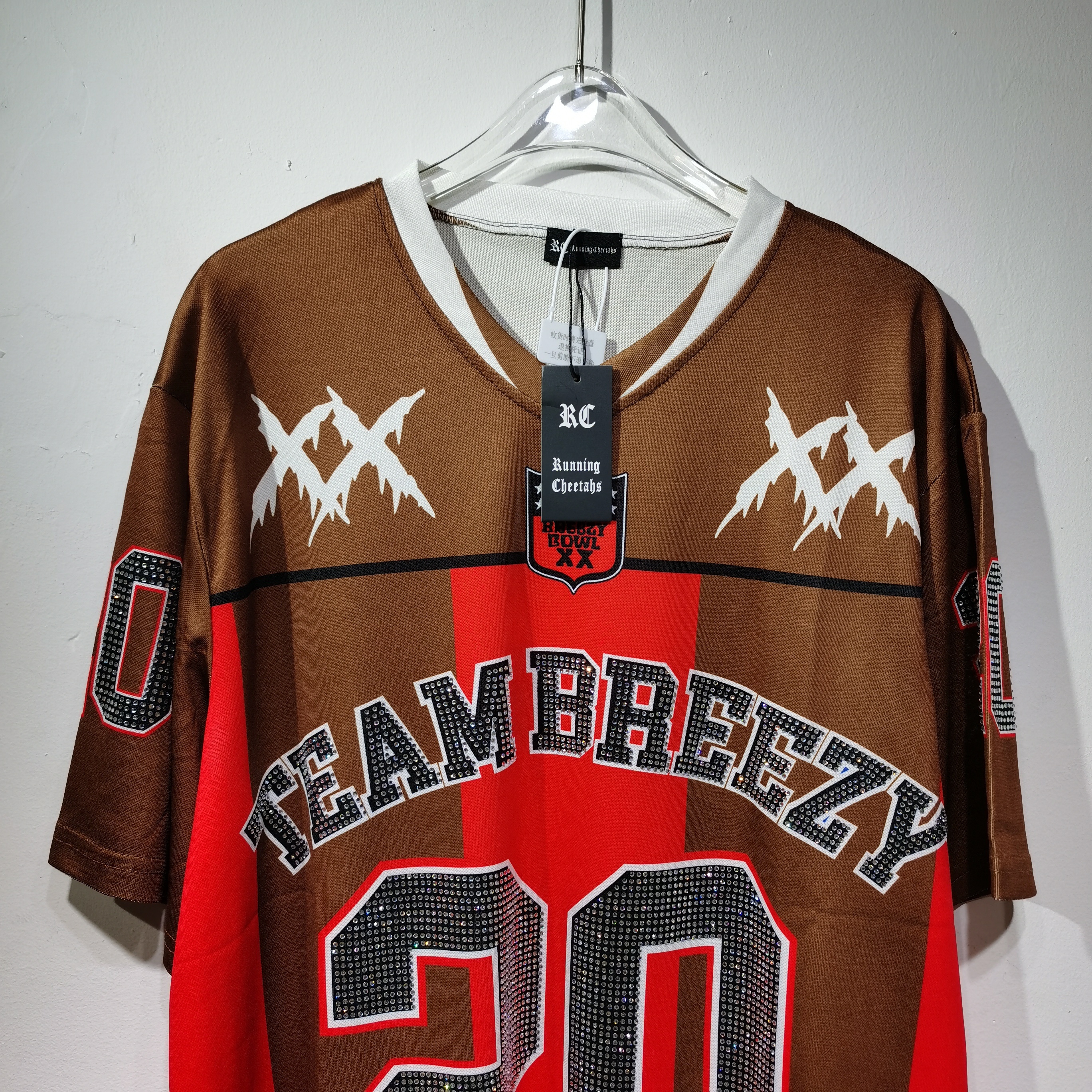 CT022 烫钻改版Team Breezy定制烫钻橄榄球衫TEAM BREEZY美式橄榄球联盟标志聚酯纤维面料 蓝色 咖啡 紫色SMLXL SMLXL · image 32