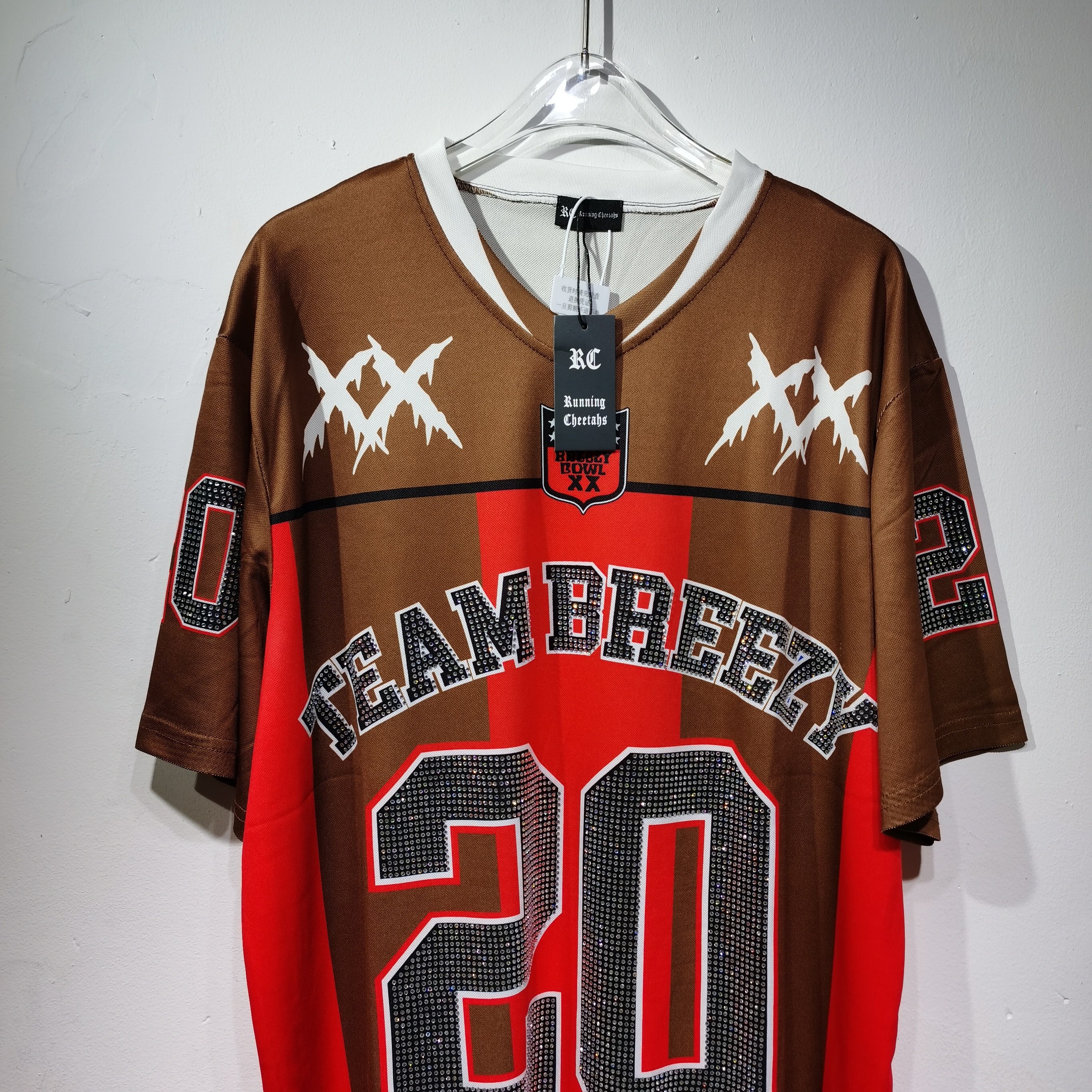 CT022 烫钻改版Team Breezy定制烫钻橄榄球衫TEAM BREEZY美式橄榄球联盟标志聚酯纤维面料 蓝色 咖啡 紫色SMLXL SMLXL · image 33