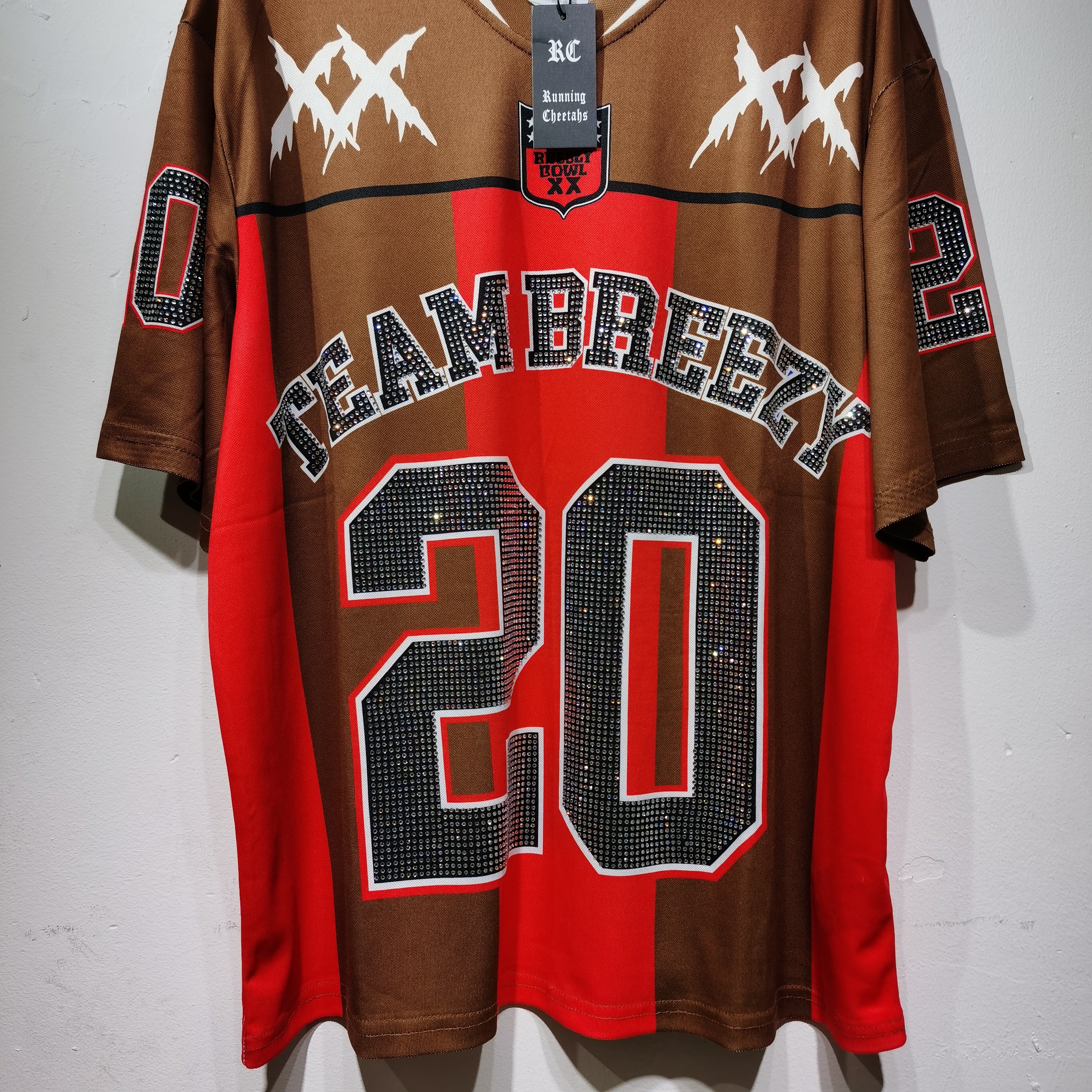 CT022 烫钻改版Team Breezy定制烫钻橄榄球衫TEAM BREEZY美式橄榄球联盟标志聚酯纤维面料 蓝色 咖啡 紫色SMLXL SMLXL · image 34