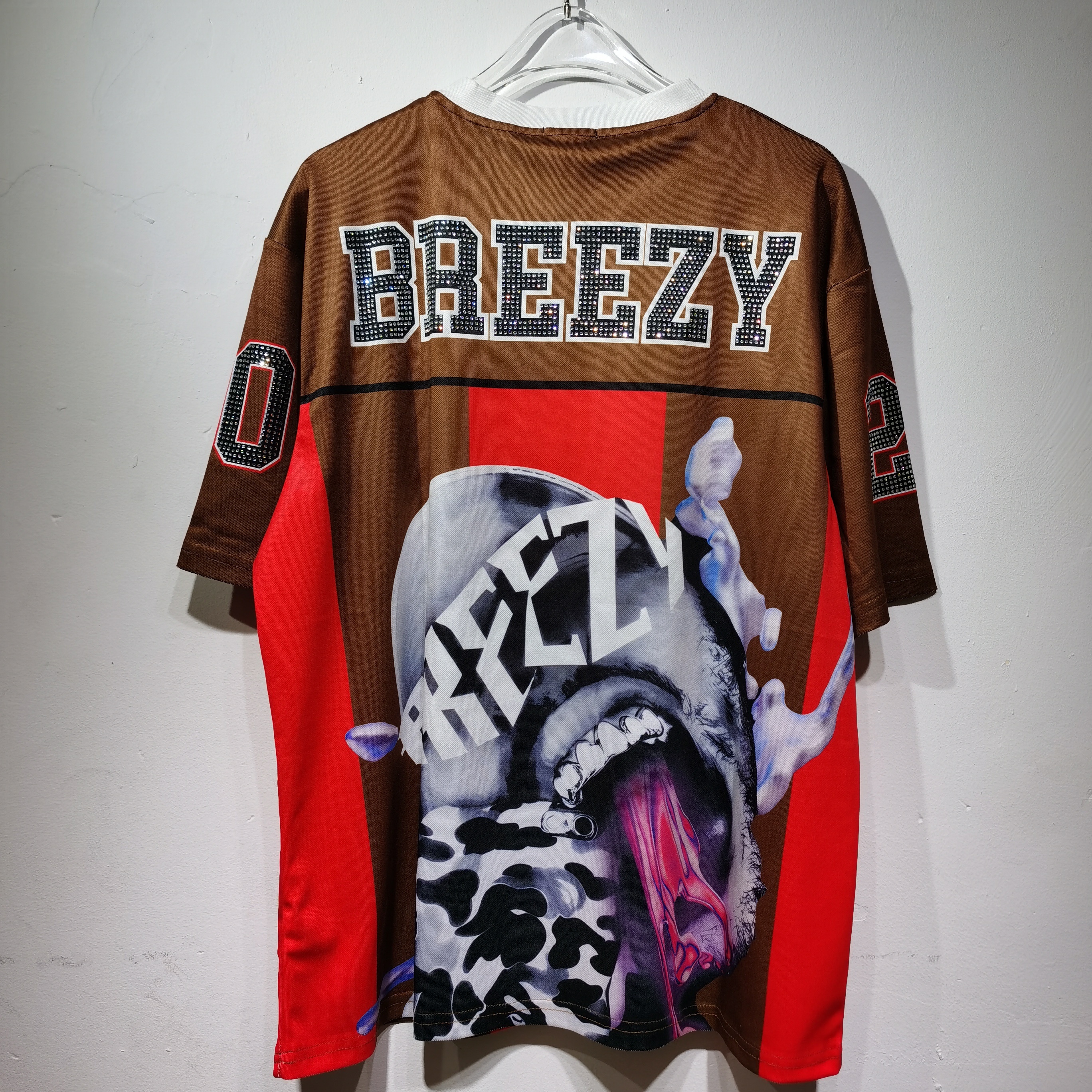 CT022 烫钻改版Team Breezy定制烫钻橄榄球衫TEAM BREEZY美式橄榄球联盟标志聚酯纤维面料 蓝色 咖啡 紫色SMLXL SMLXL · image 35