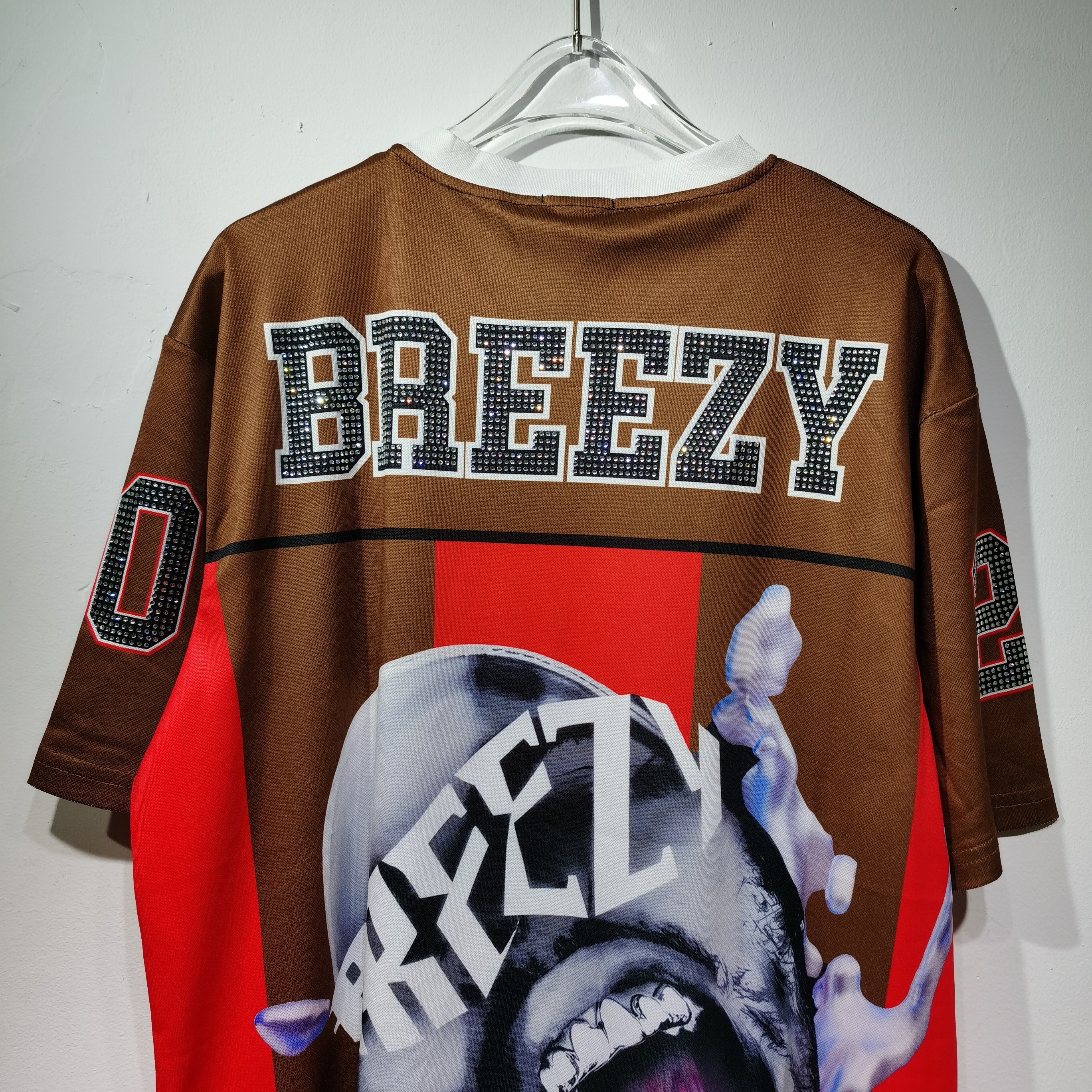 CT022 烫钻改版Team Breezy定制烫钻橄榄球衫TEAM BREEZY美式橄榄球联盟标志聚酯纤维面料 蓝色 咖啡 紫色SMLXL SMLXL · image 36