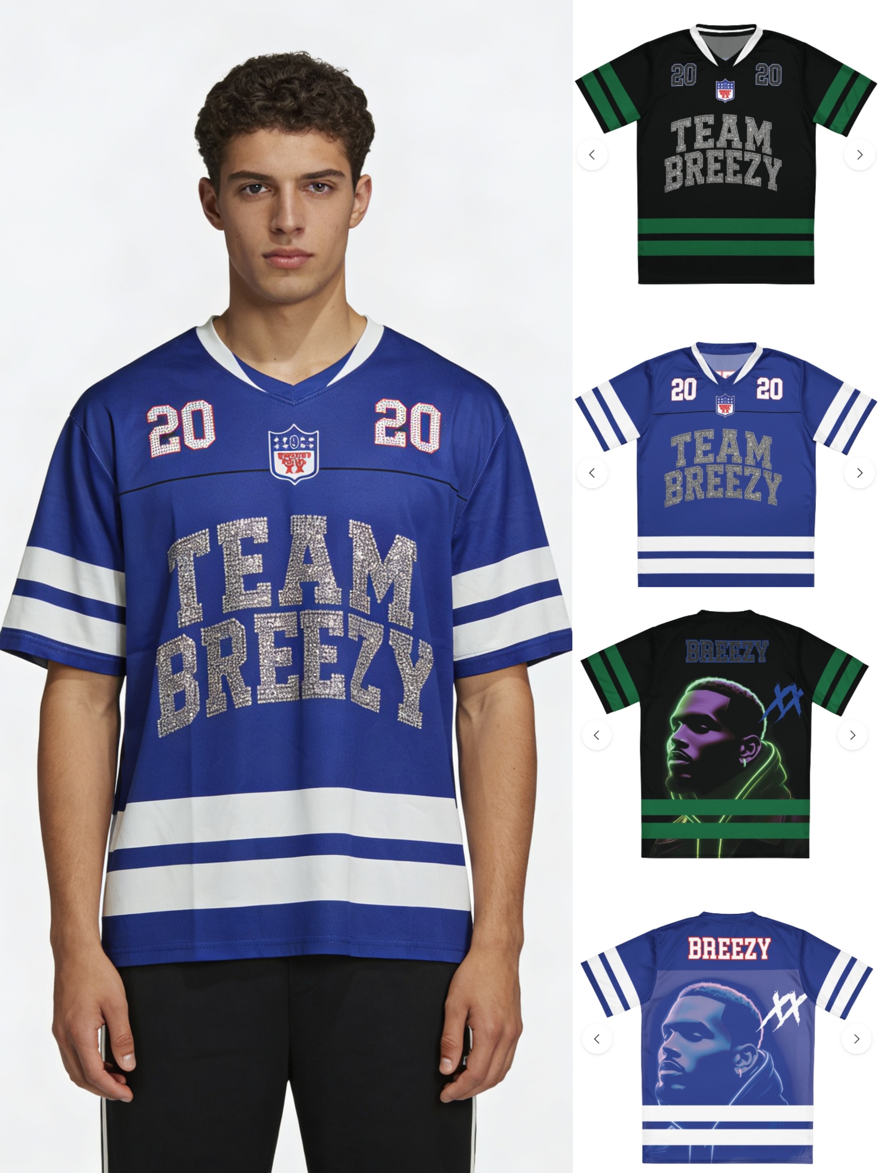 CT020Team Breezy定制烫钻橄榄球衫TEAM BREEZY美式橄榄球联盟标志聚酯纤维面料 蓝色 绿色 SMLXL · image 25