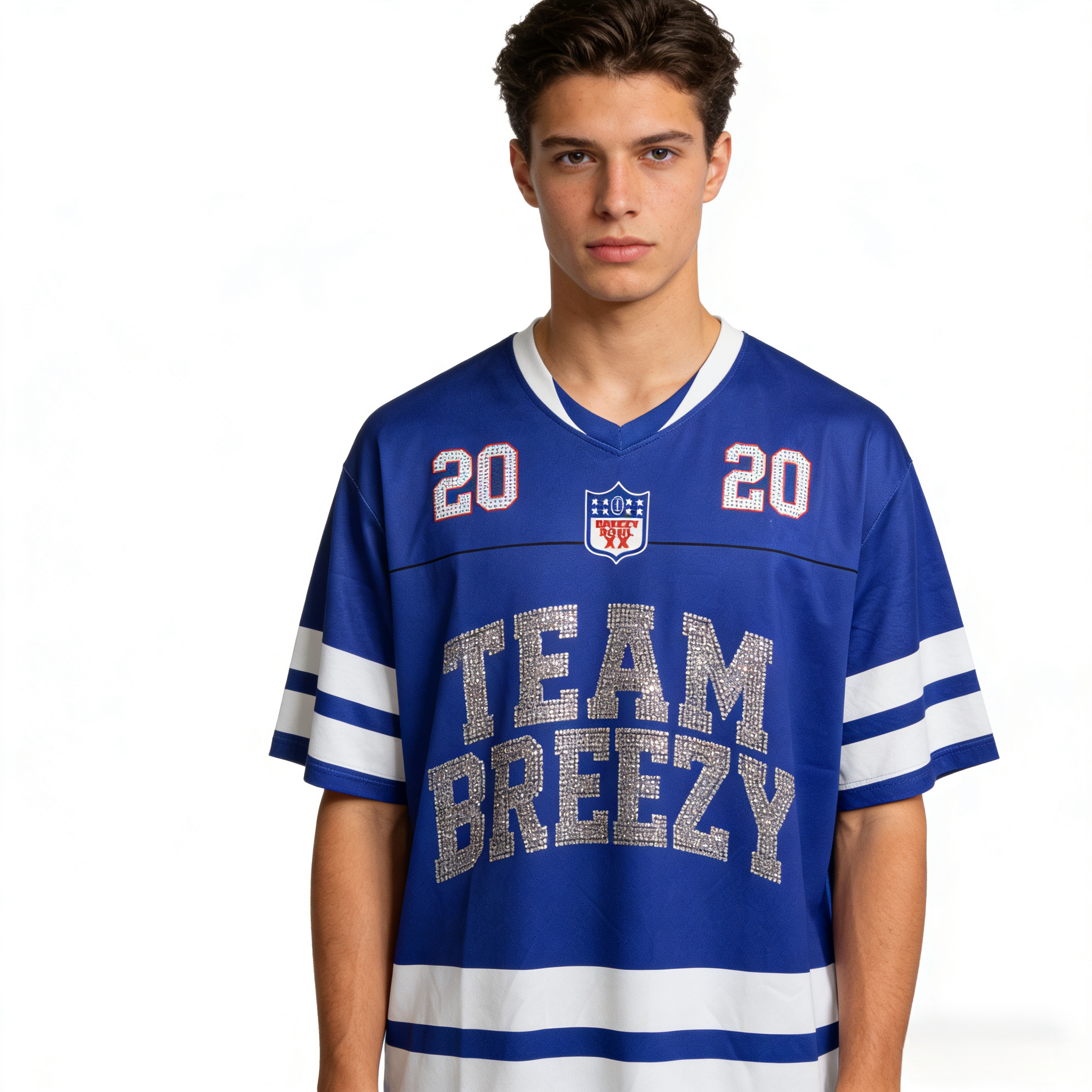 CT020Team Breezy定制烫钻橄榄球衫TEAM BREEZY美式橄榄球联盟标志聚酯纤维面料 蓝色 绿色 SMLXL · image 26