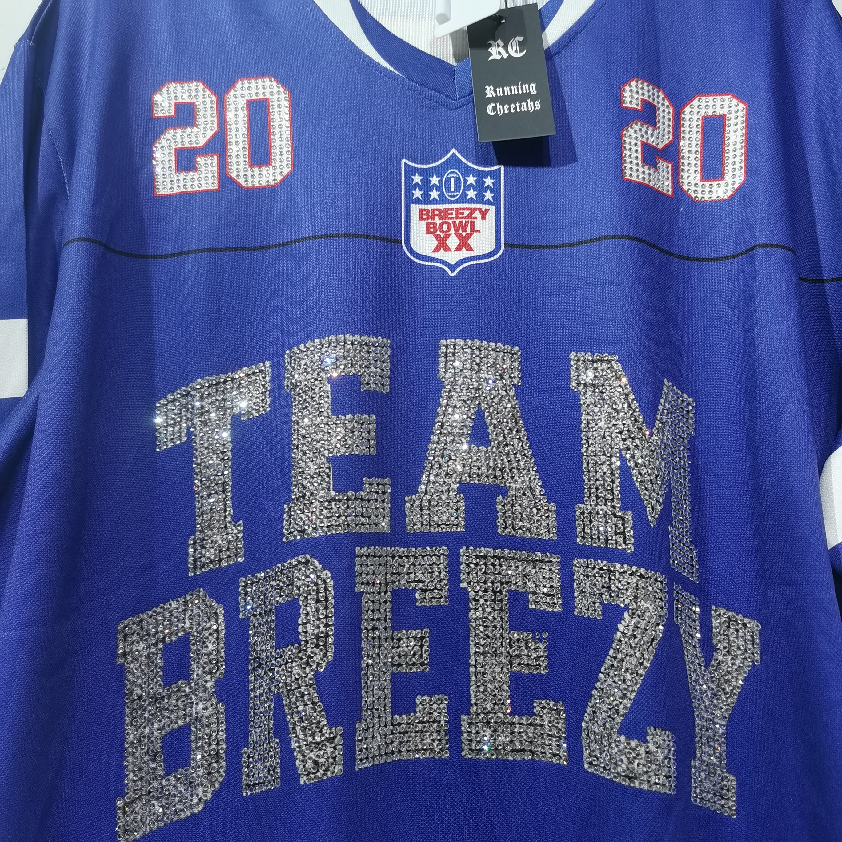 CT020Team Breezy定制烫钻橄榄球衫TEAM BREEZY美式橄榄球联盟标志聚酯纤维面料 蓝色 绿色 SMLXL · image 29