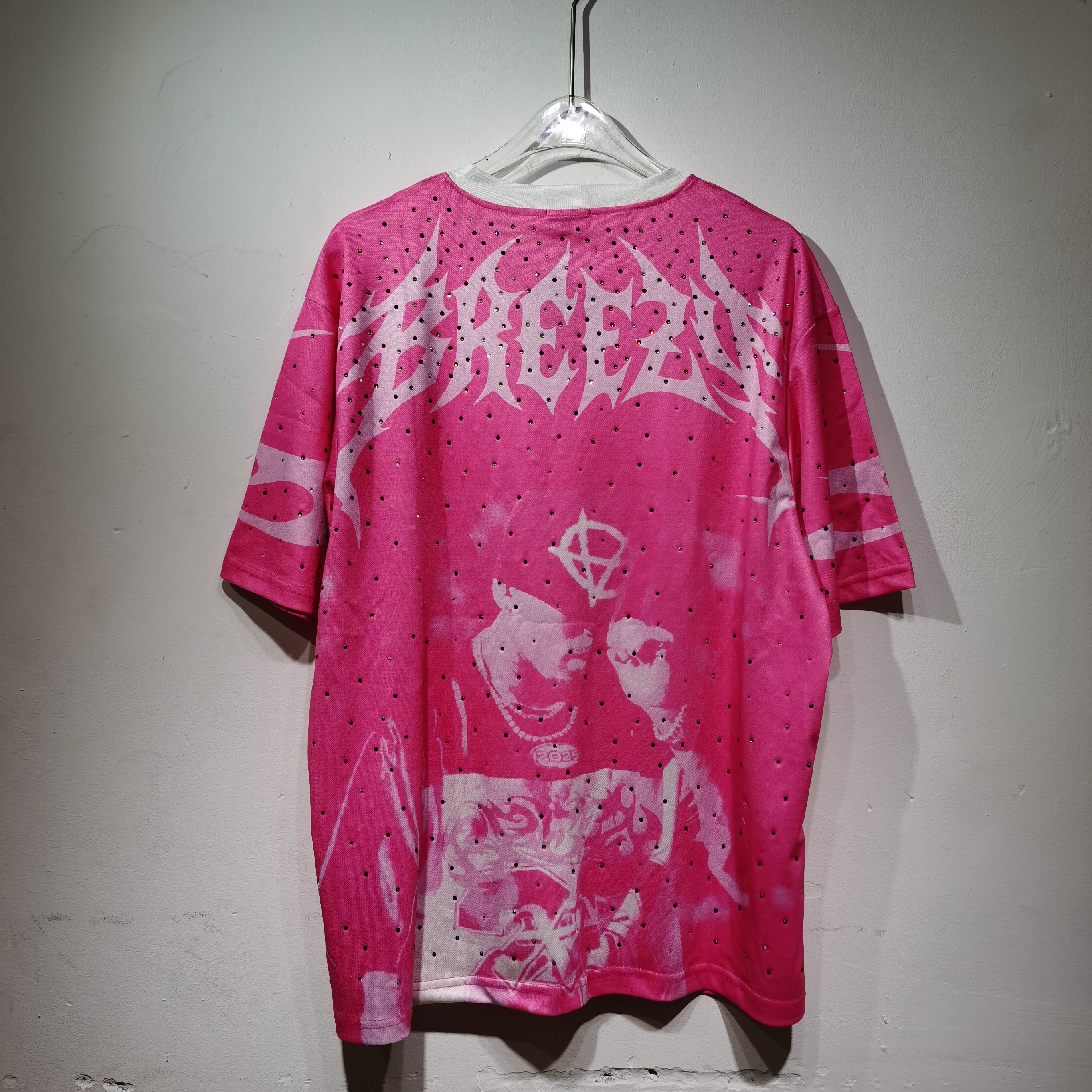 CT021 CMDTeam Freeze足球服0皇家蓝，数码+胸前"TEAM FREEZE"字样＋抽象图案 街头风 透气聚酯纤维 运动休闲宽松版型 后背袖口和下摆荧光绿烫钻点缀 · image 32