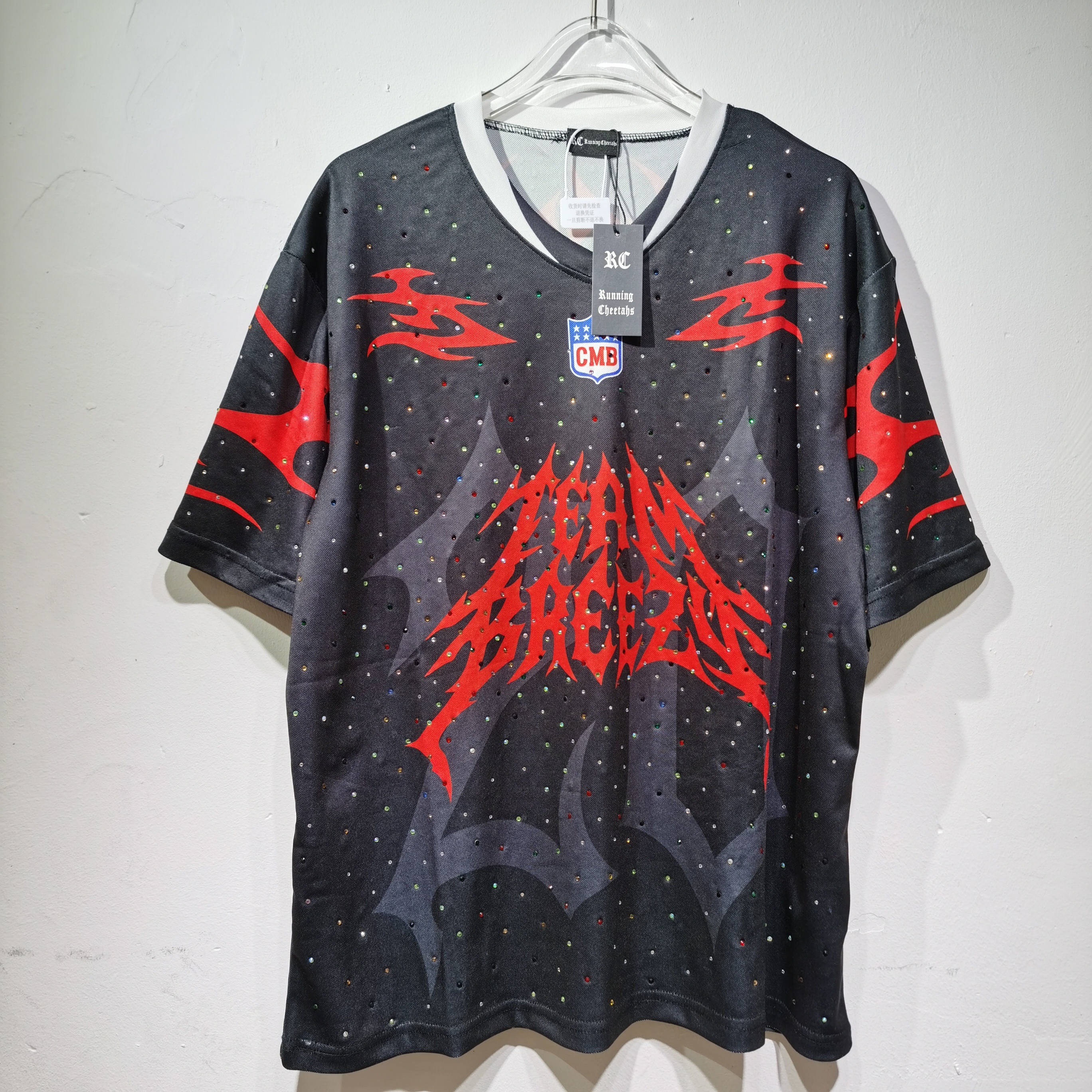 CT021 CMDTeam Freeze足球服0皇家蓝，数码+胸前"TEAM FREEZE"字样＋抽象图案 街头风 透气聚酯纤维 运动休闲宽松版型 后背袖口和下摆荧光绿烫钻点缀 · image 44