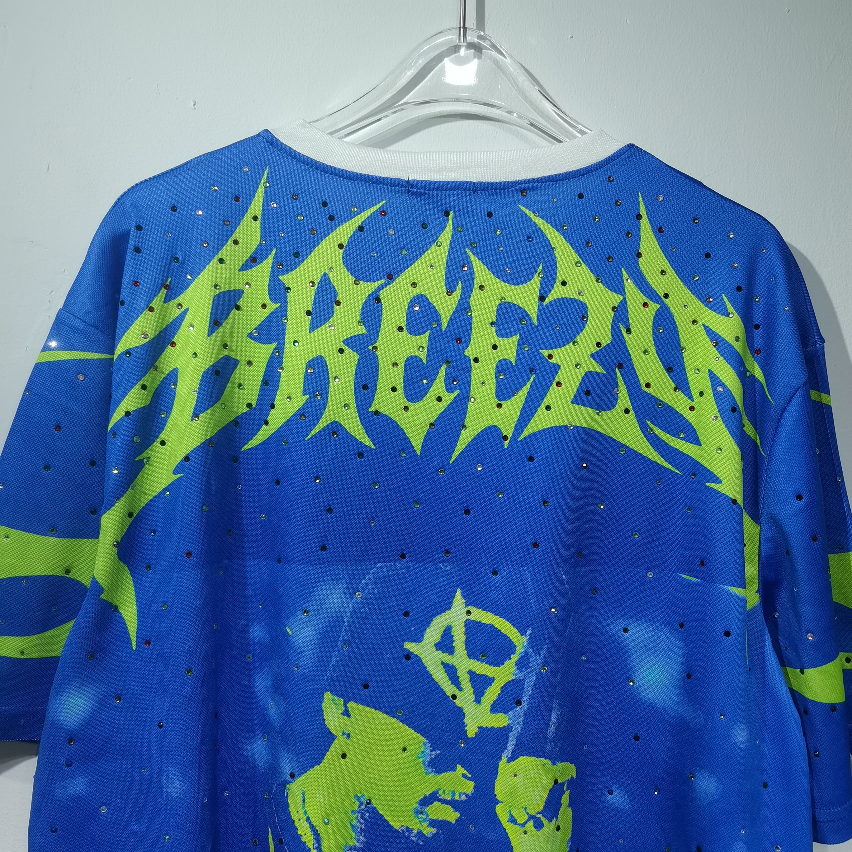 CT021 CMDTeam Freeze足球服0皇家蓝，数码+胸前"TEAM FREEZE"字样＋抽象图案 街头风 透气聚酯纤维 运动休闲宽松版型 后背袖口和下摆荧光绿烫钻点缀 · image 47