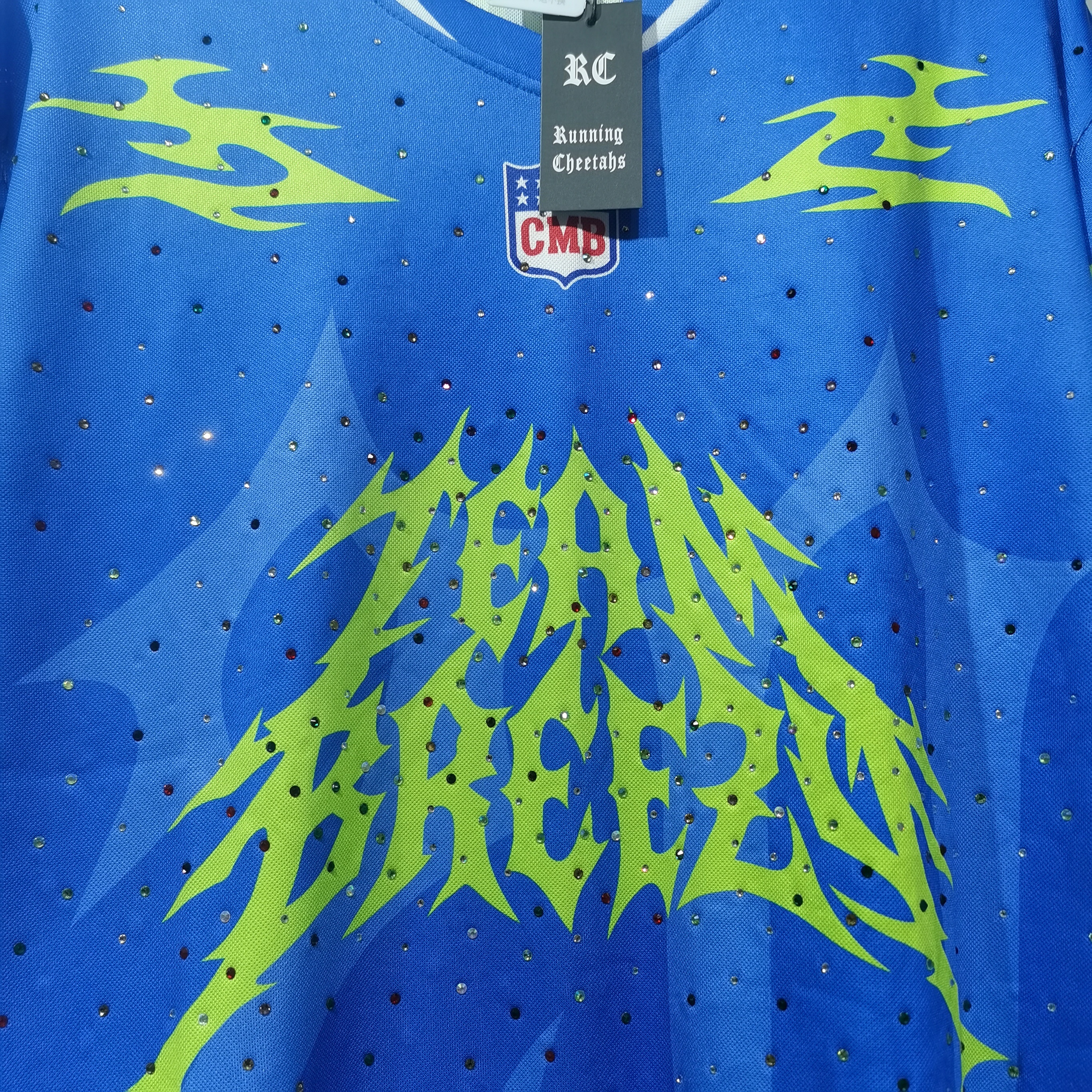 CT021 CMDTeam Freeze足球服0皇家蓝，数码+胸前"TEAM FREEZE"字样＋抽象图案 街头风 透气聚酯纤维 运动休闲宽松版型 后背袖口和下摆荧光绿烫钻点缀 · image 49